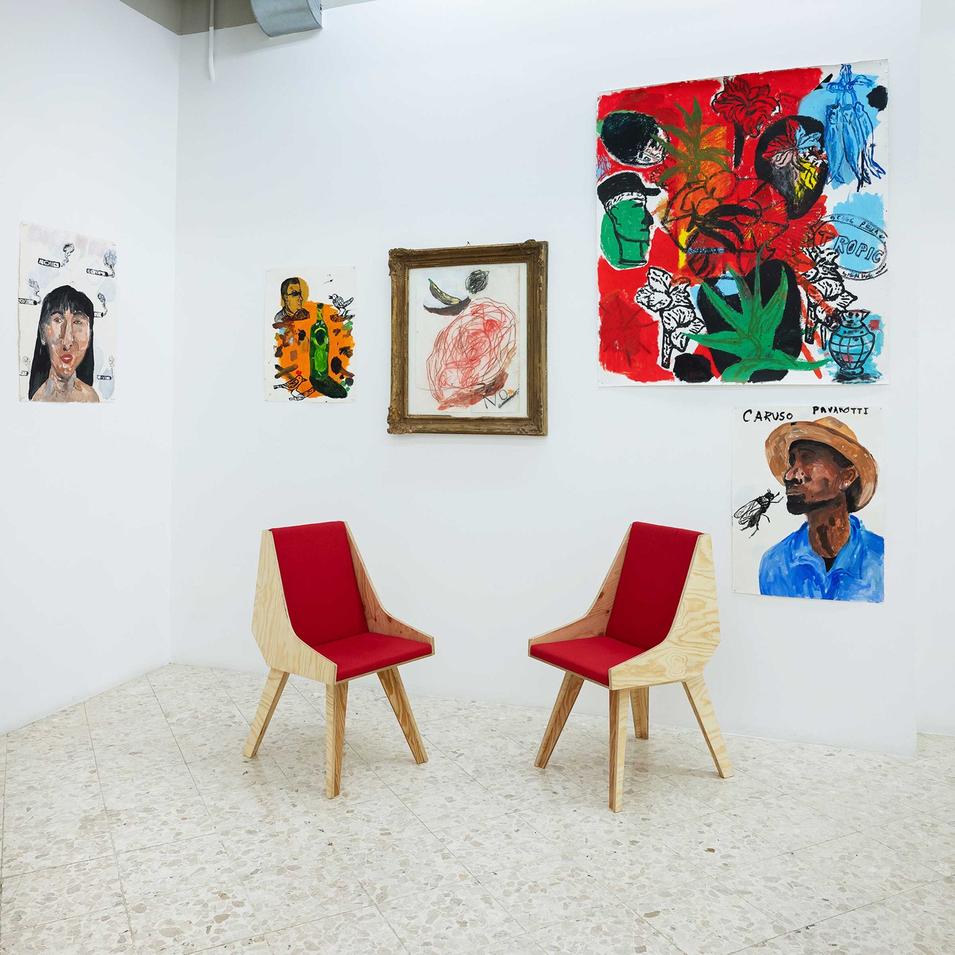 Cardillo Red Dining Chair – Brutalist CLT & Red Fabric by Jules Régis | CAR-RED-25