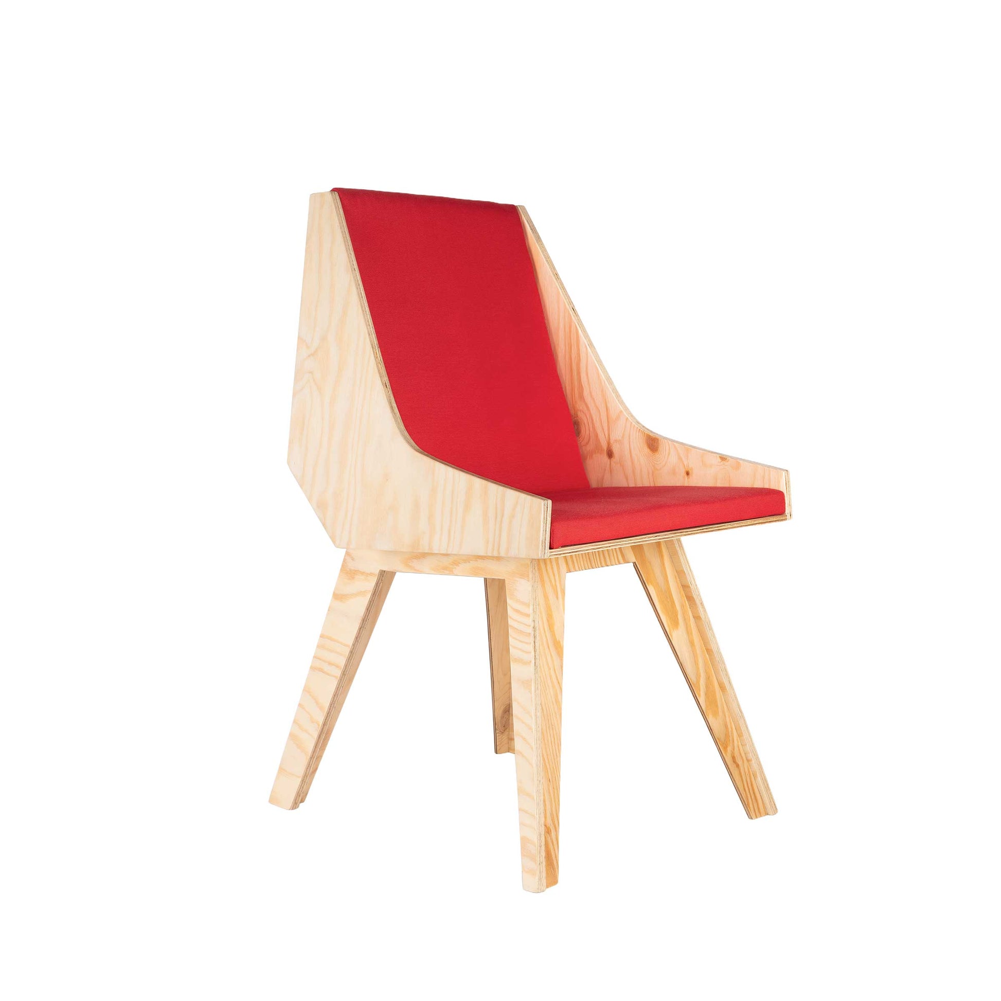 Cardillo Red Dining Chair – Brutalist CLT & Red Fabric by Jules Régis | CAR-RED-25