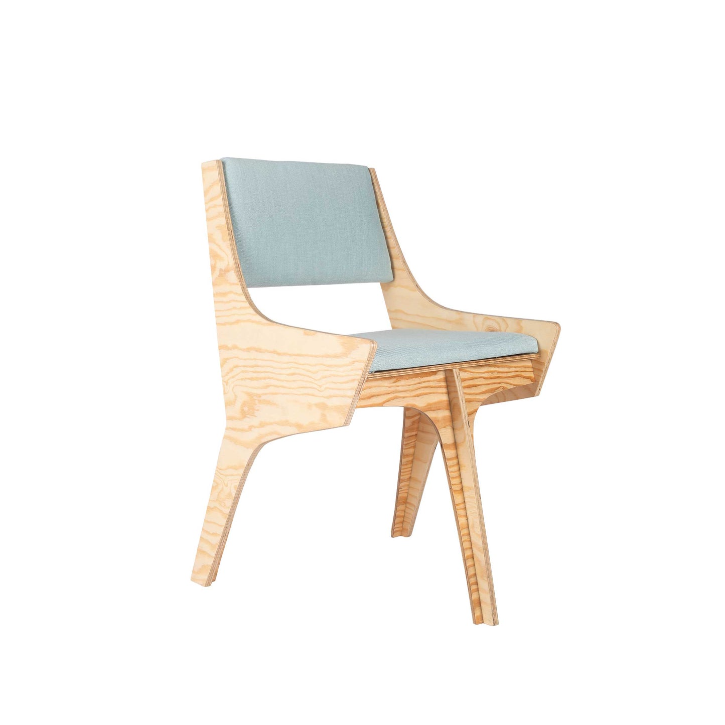 Dining Chair – Sculptural CLT & Fabric – Jules Régis Falcone Blue