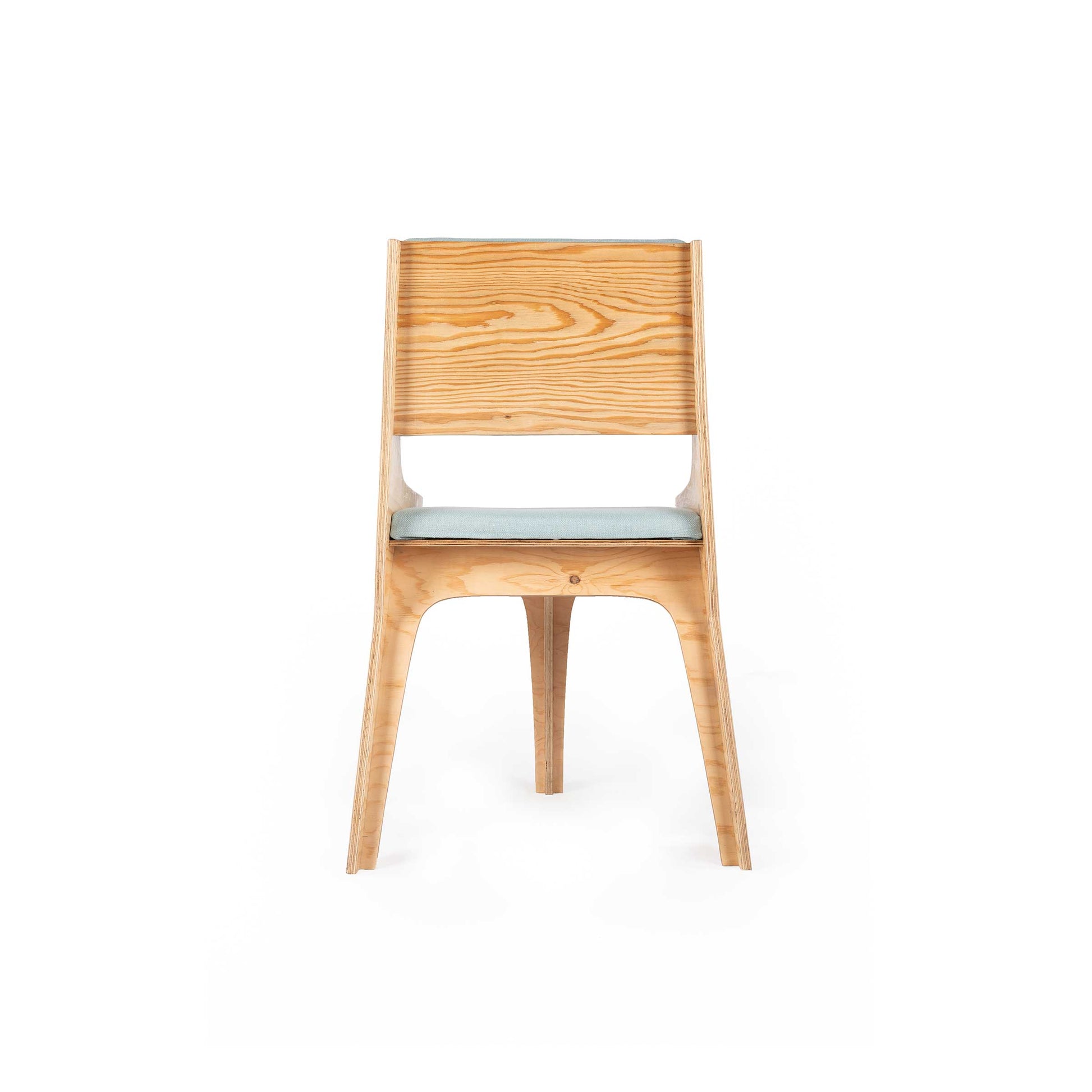 Dining Chair – Sculptural CLT & Fabric – Jules Régis Falcone Blue