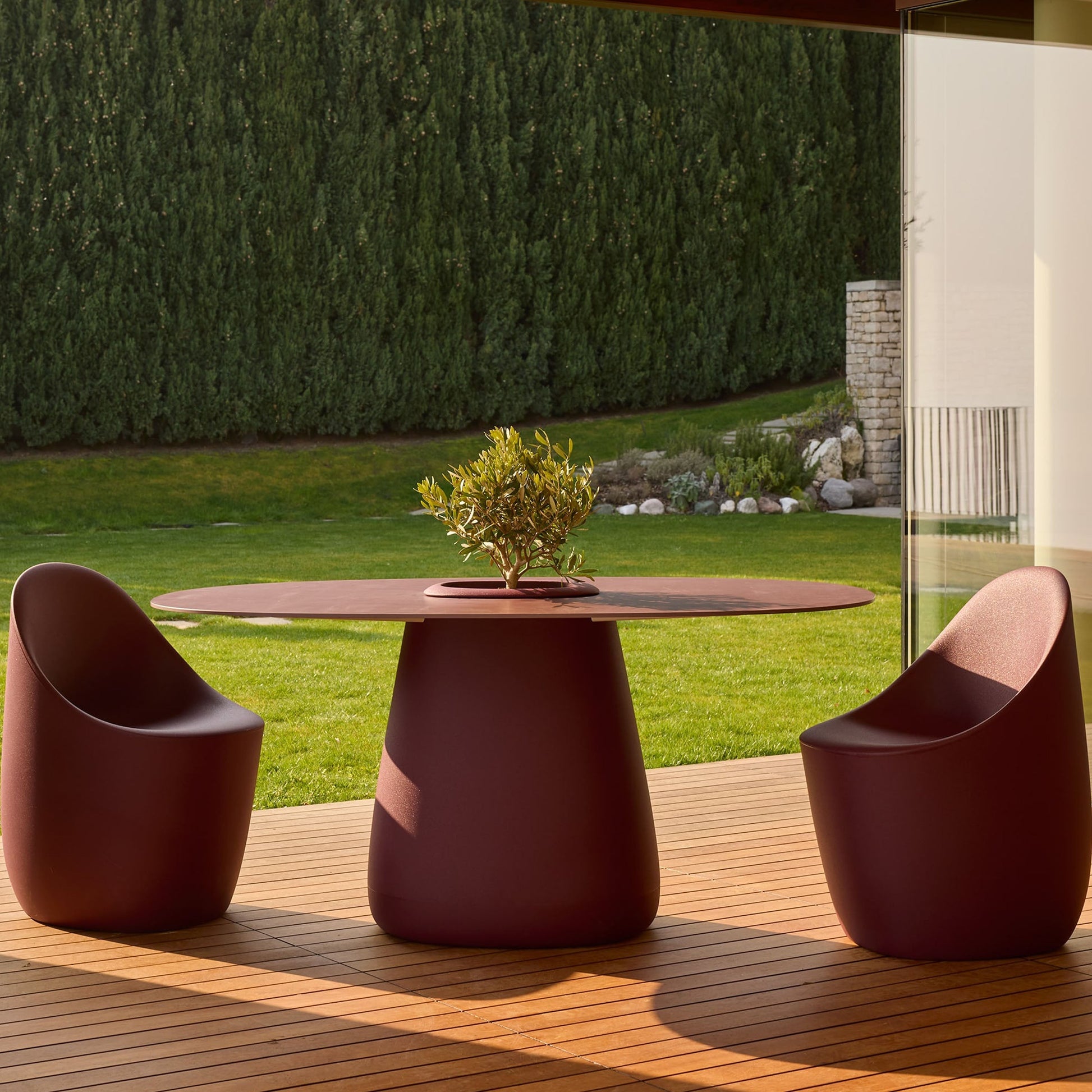 Oval Dining Table with Integrated Bucket Base – Contemporary HPL Statement Piece