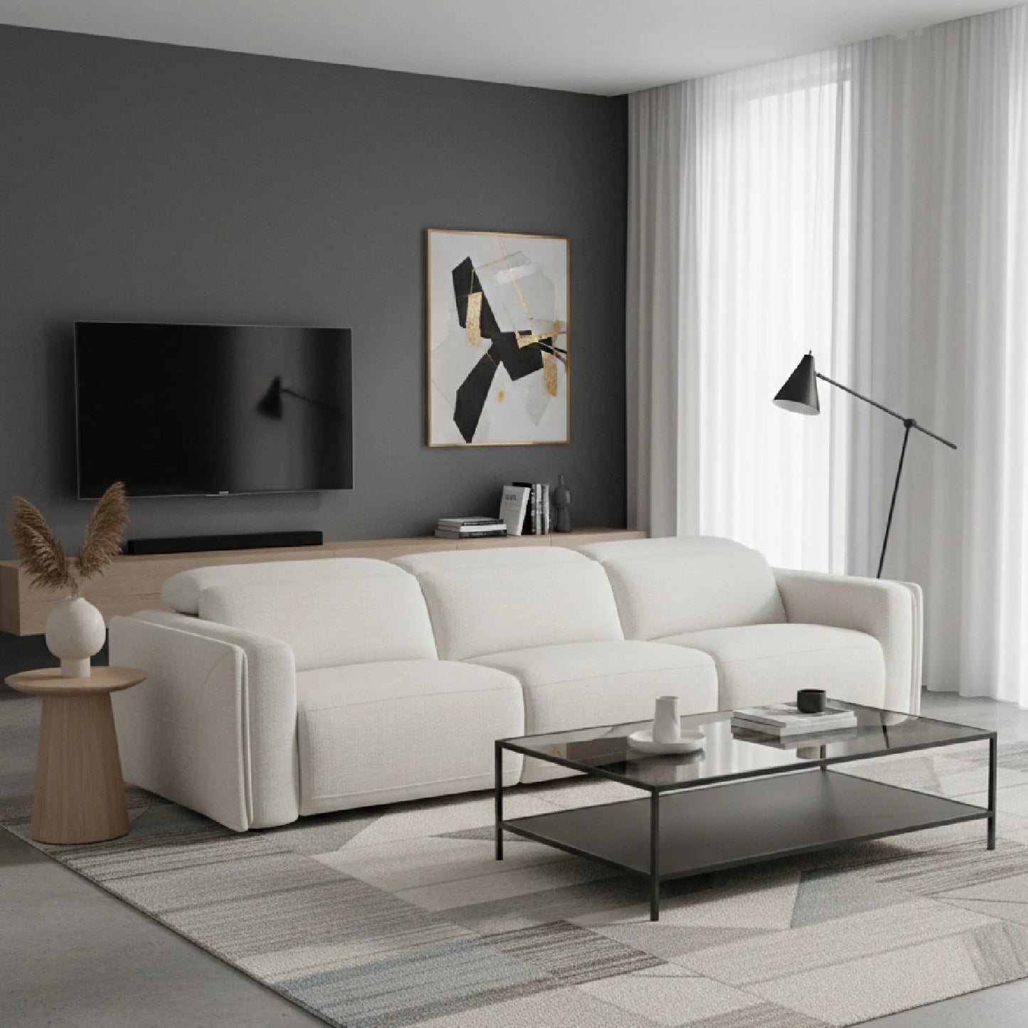 Luxury 3-Seater Power Reclining Sofa Modern Italian Style for Villa