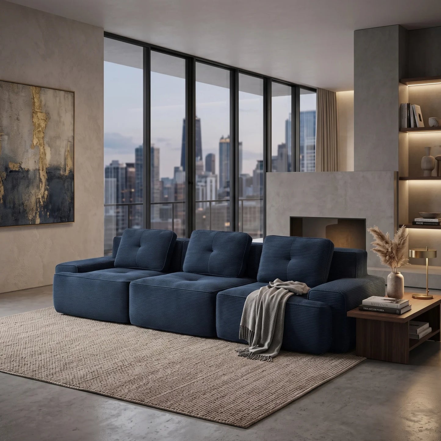 Luxury 3-Seater Tufted Modular Sofa Modern Italian Style for Villa