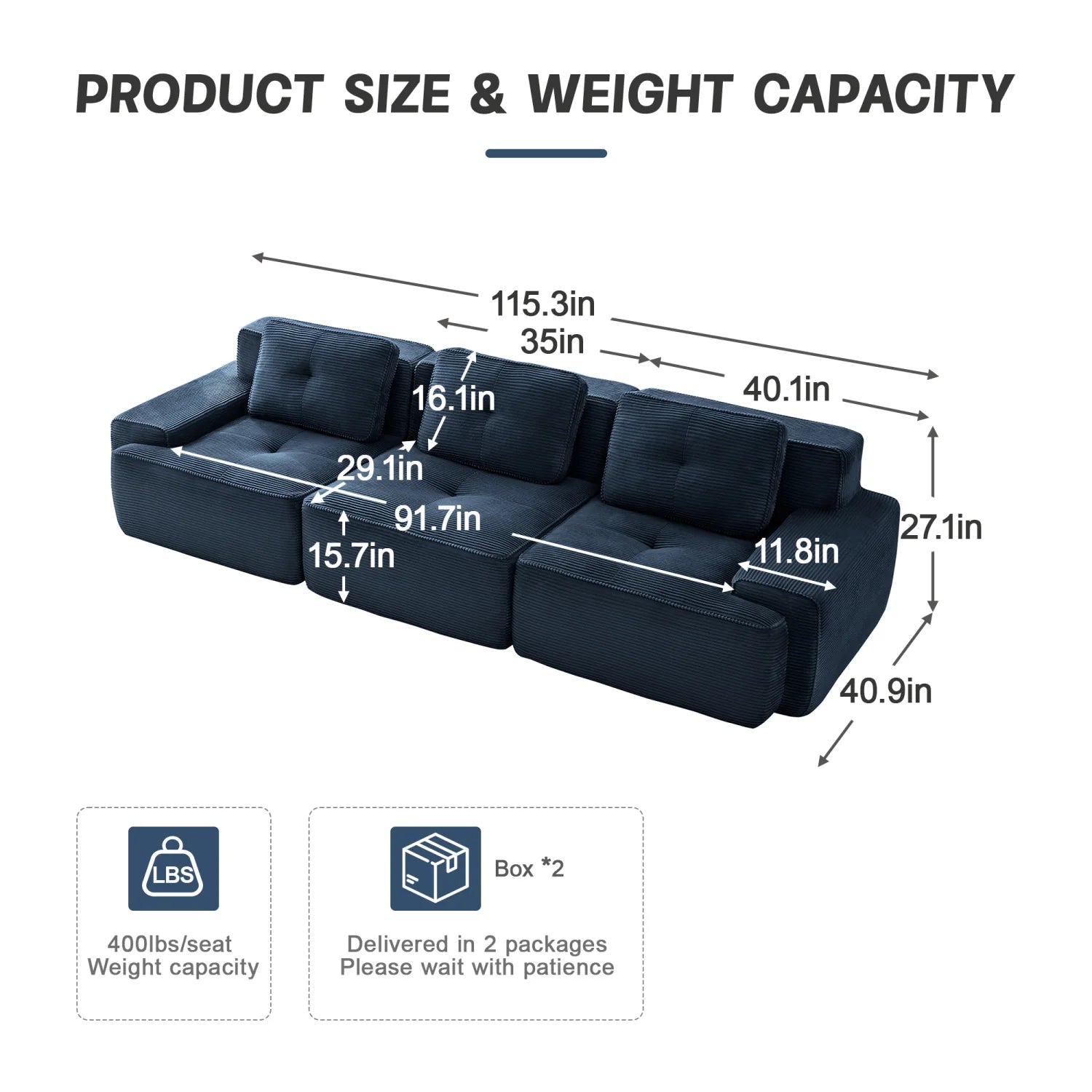 Luxury 3-Seater Tufted Modular Sofa Modern Italian Style for Villa