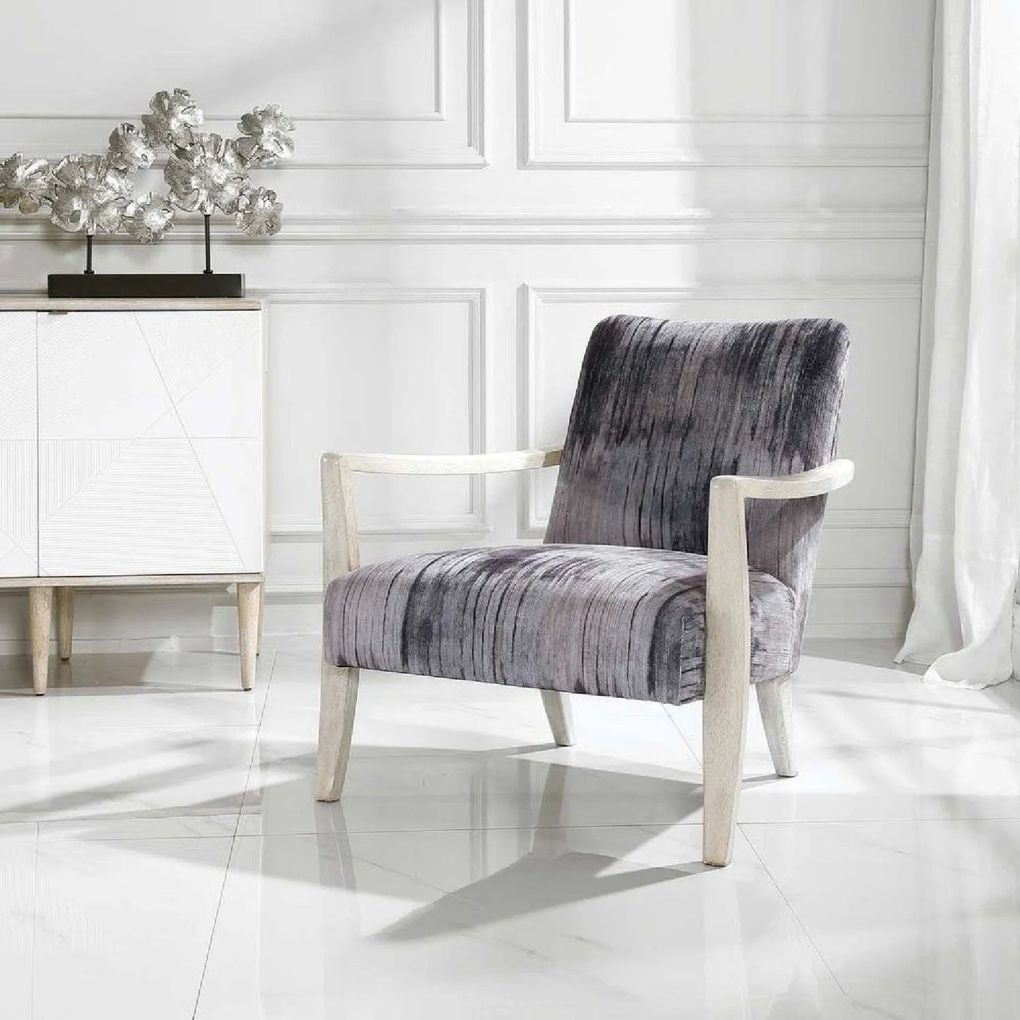 Luxury Abstract Chenille Accent Chair Modern Italian Style for Villa