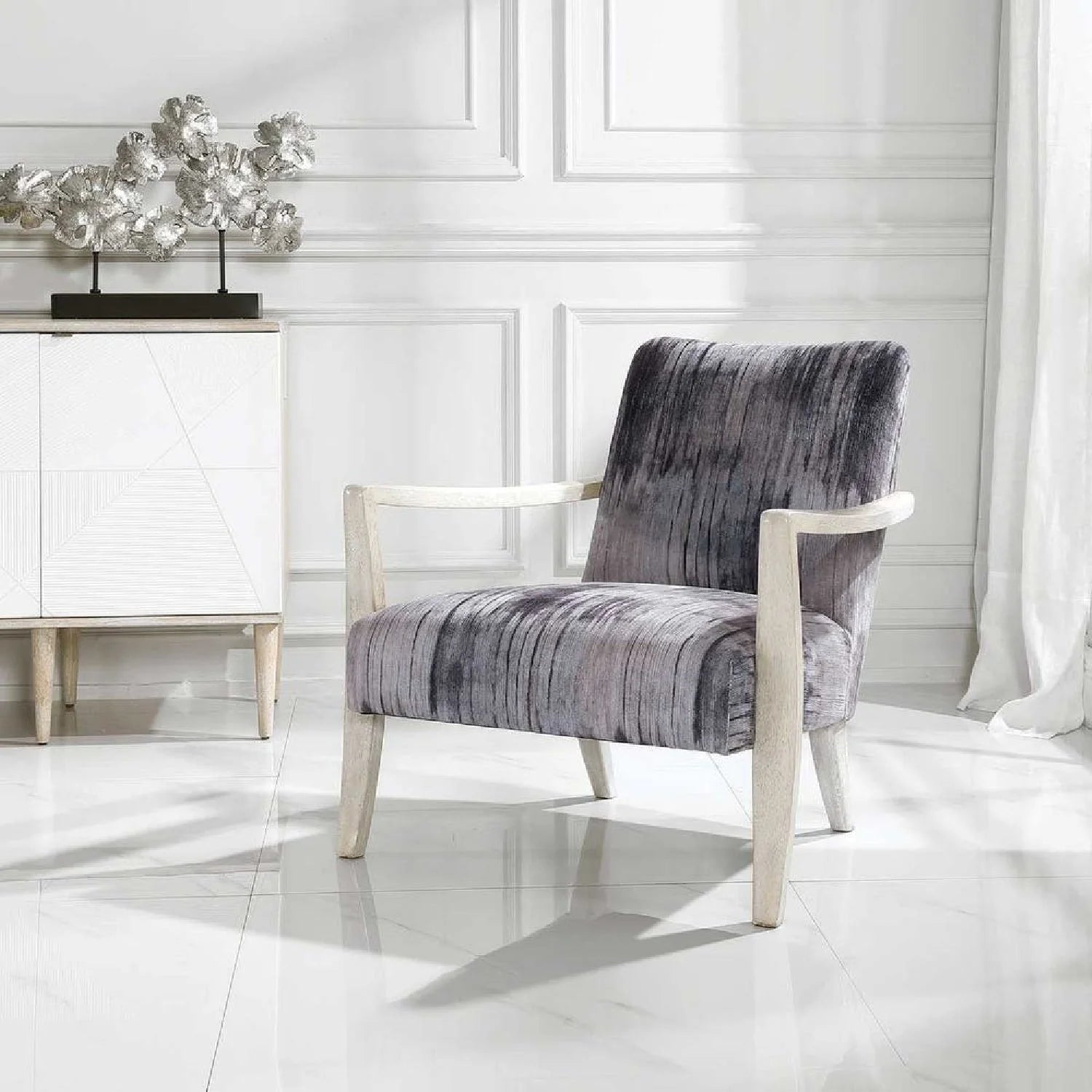 Luxury Abstract Chenille Accent Chair Modern Italian Style for Villa