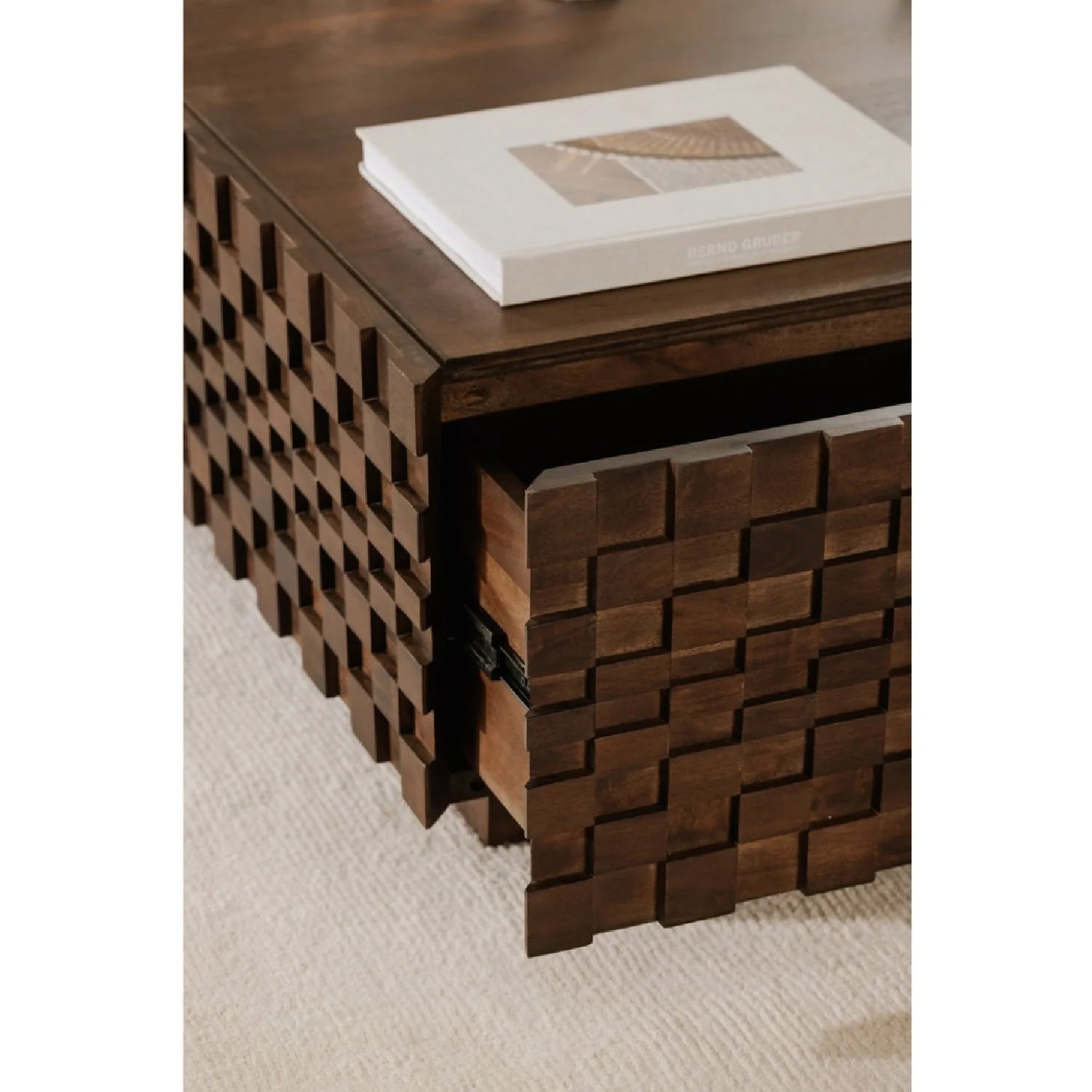 Luxury Acacia Wood Storage Coffee Table Modern Italian Style for Villa