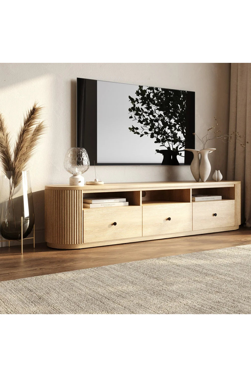 Luxury Acacia Wood TV Stand Modern Italian Style for Villa