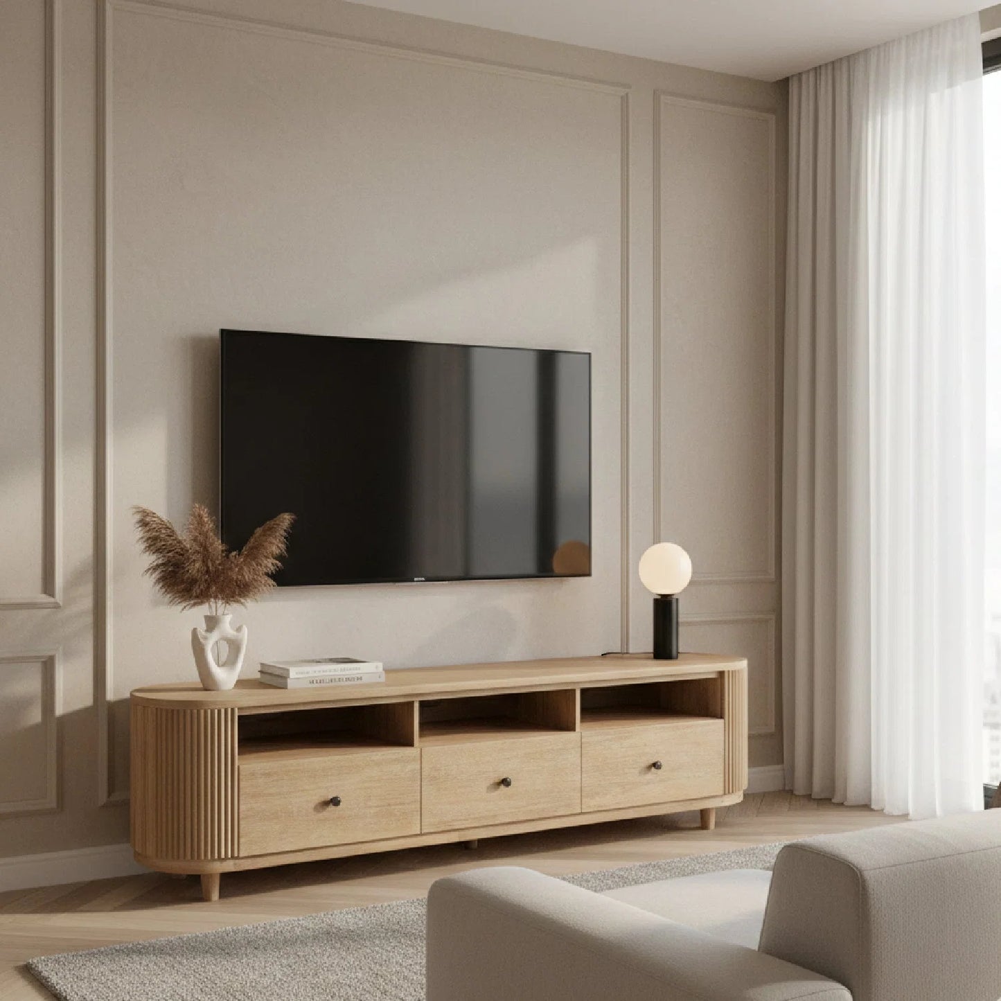 Luxury Acacia Wood TV Stand Modern Italian Style for Villa