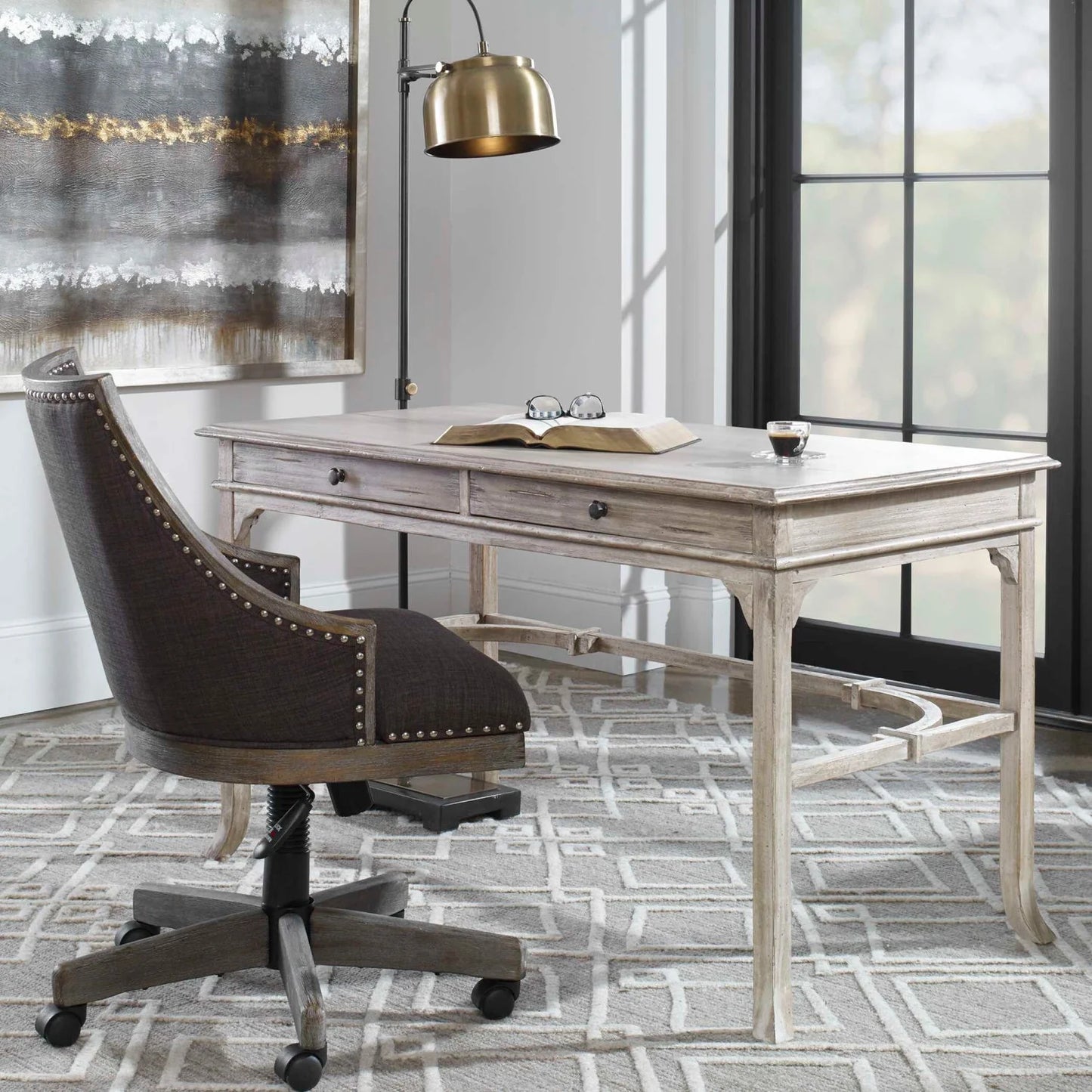 Luxury Aged White 2-Drawer Modern Desk European Style for Villa