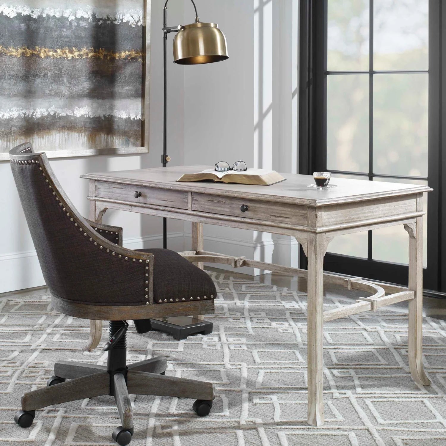 Luxury Aged White 2-Drawer Modern Desk European Style for Villa