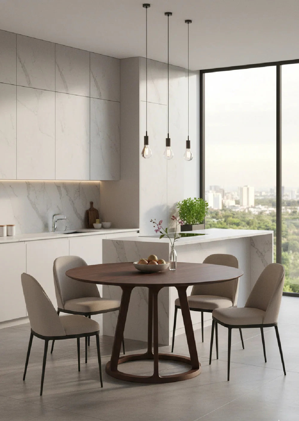 Luxury Aldo Walnut Round Dining Table Modern Italian Style for Villa