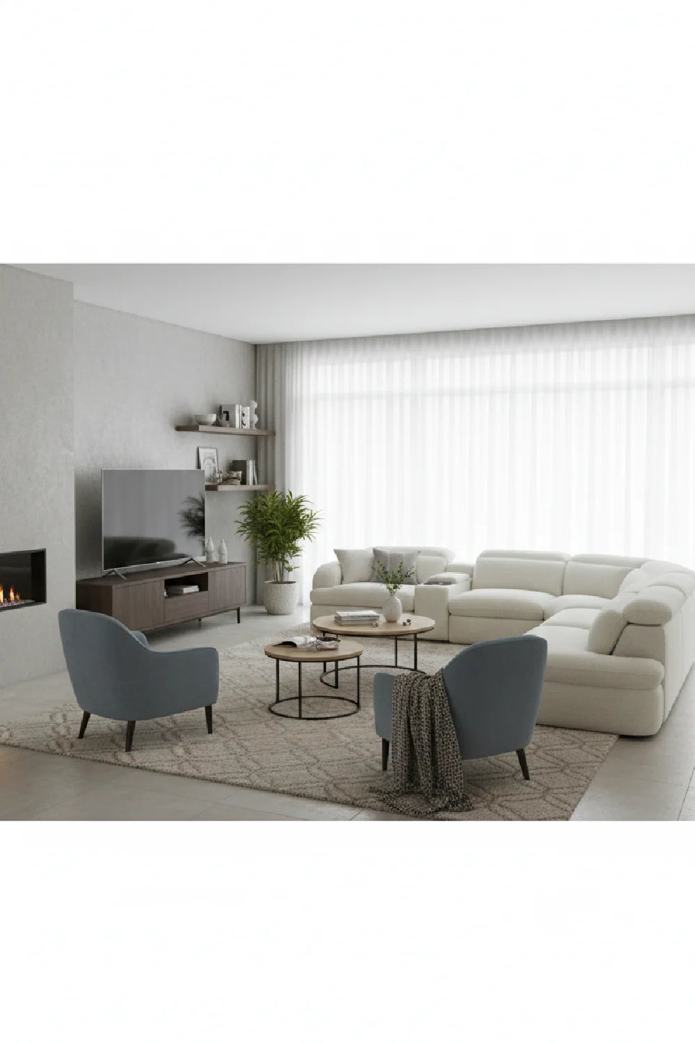 Luxury Ambler White Fabric L-Shaped Recliner Sectional Sofa Modern Italian Style for Villa