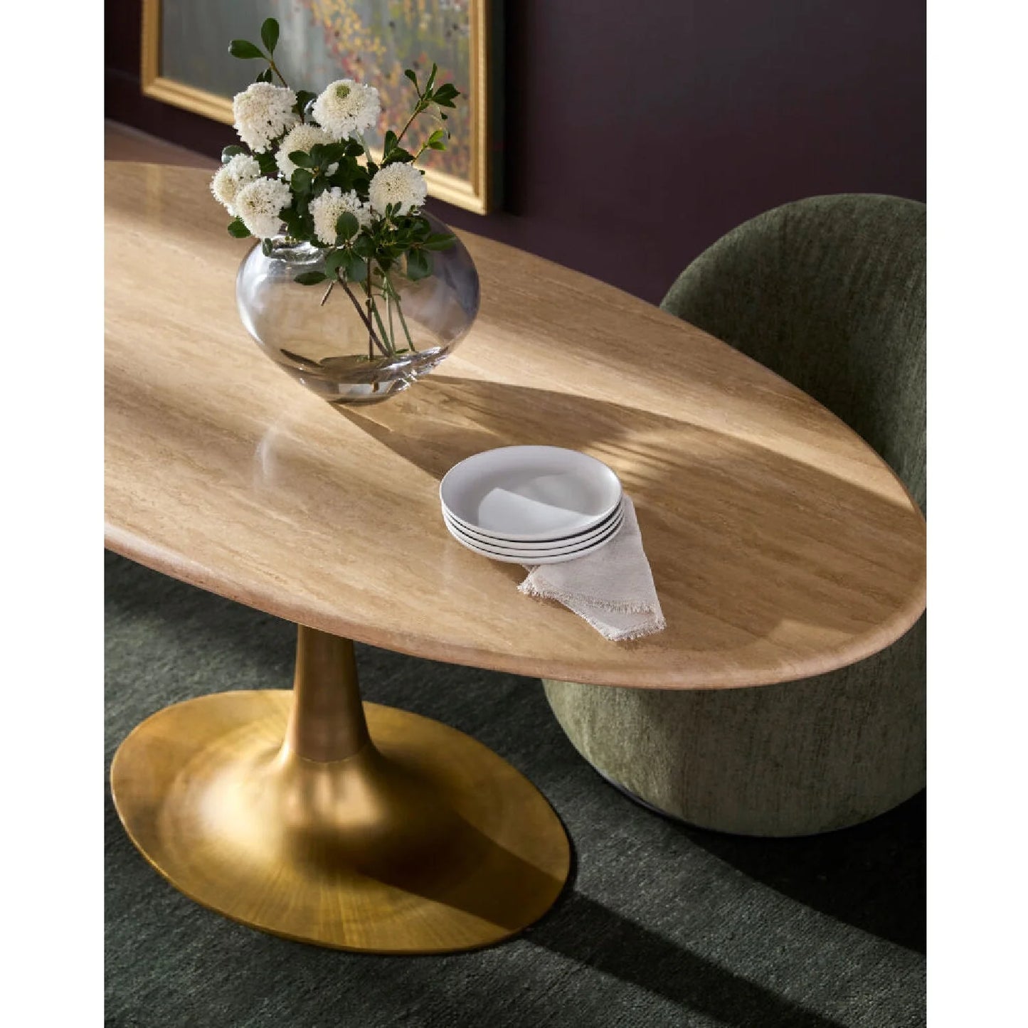 Luxury Anatalia Oval Travertine Dining Table Modern Italian Style for Villa
