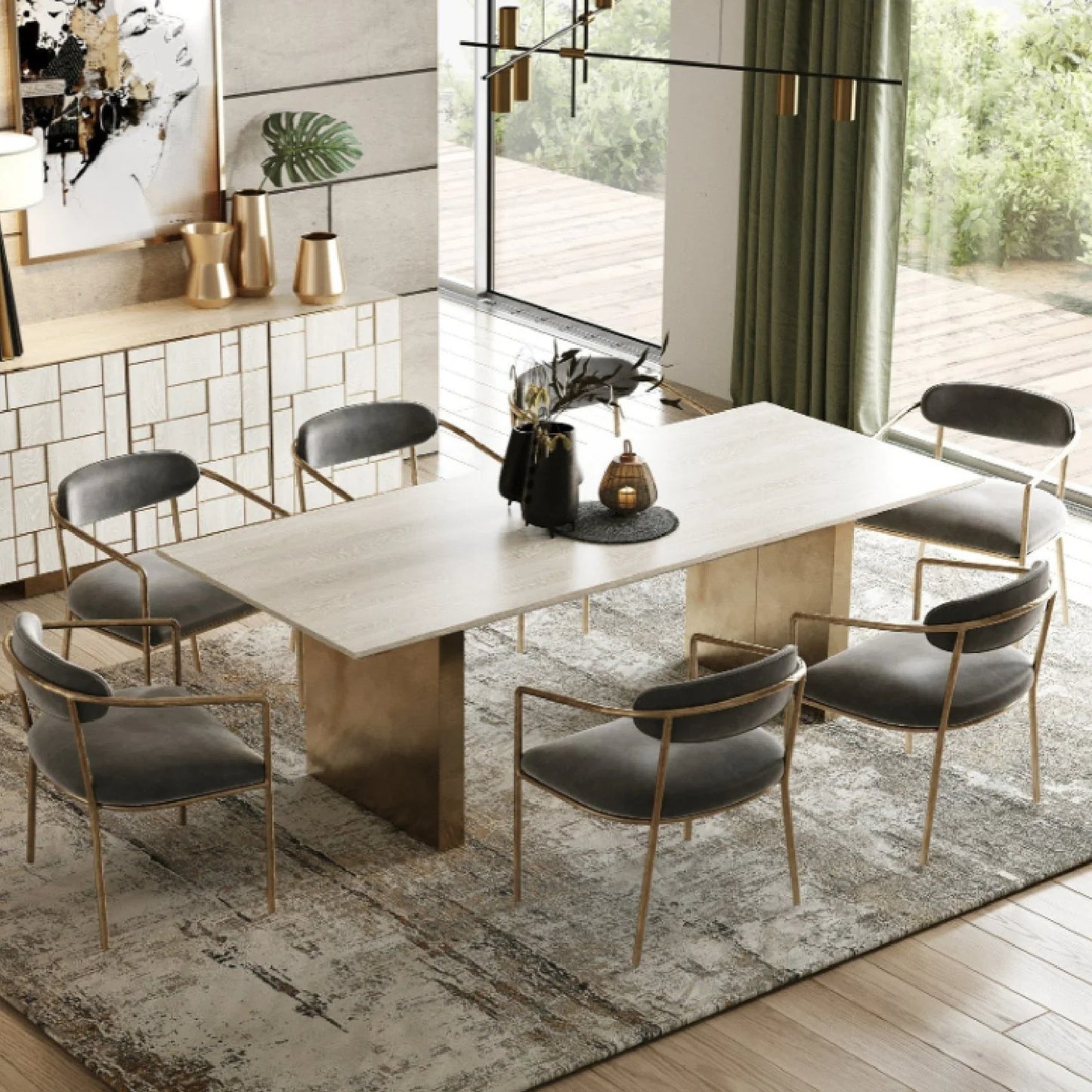 Luxury Angus Cream Ash Rectangular Dining Table Modern Italian Style for Villa