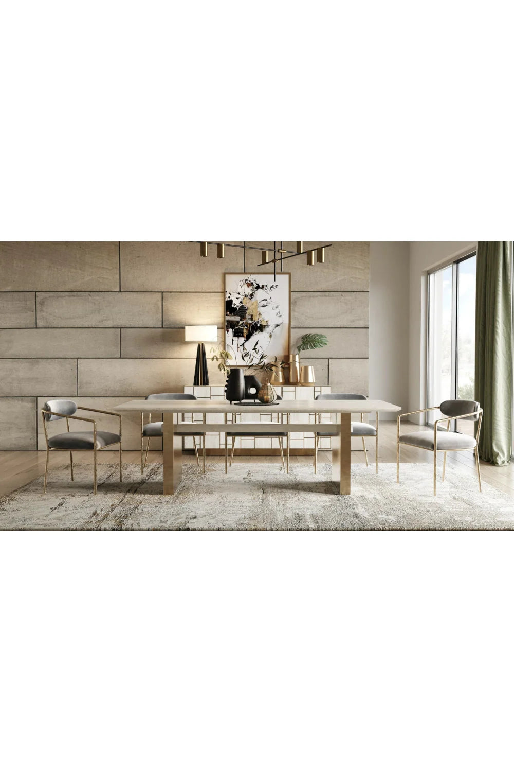 Luxury Angus Cream Ash Rectangular Dining Table Modern Italian Style for Villa
