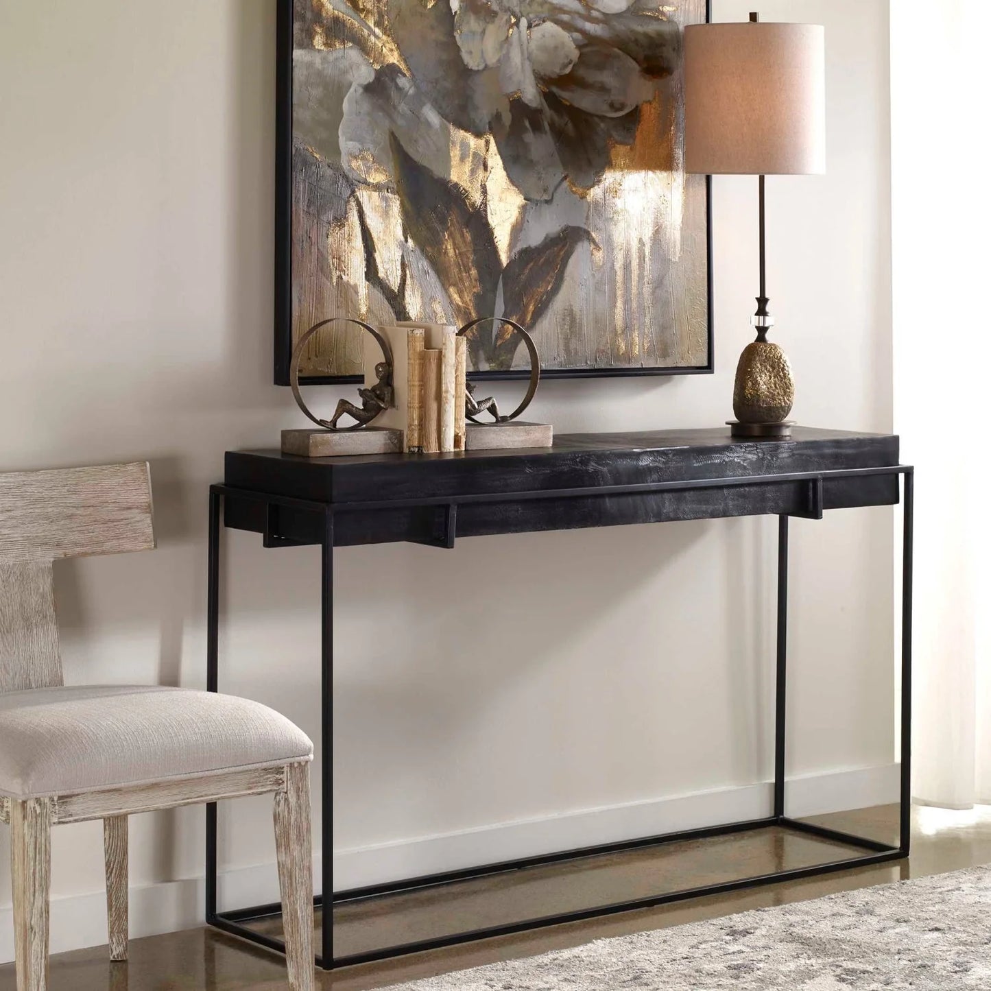 Luxury Antique Black Cast Aluminum Console Table Modern Italian Style for Villa