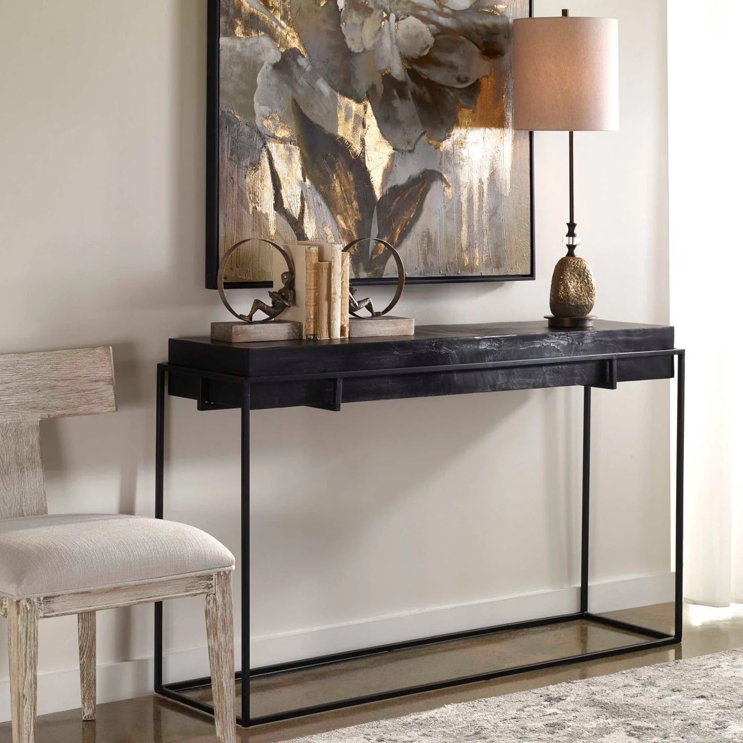 Luxury Antique Black Cast Aluminum Console Table Modern Italian Style for Villa