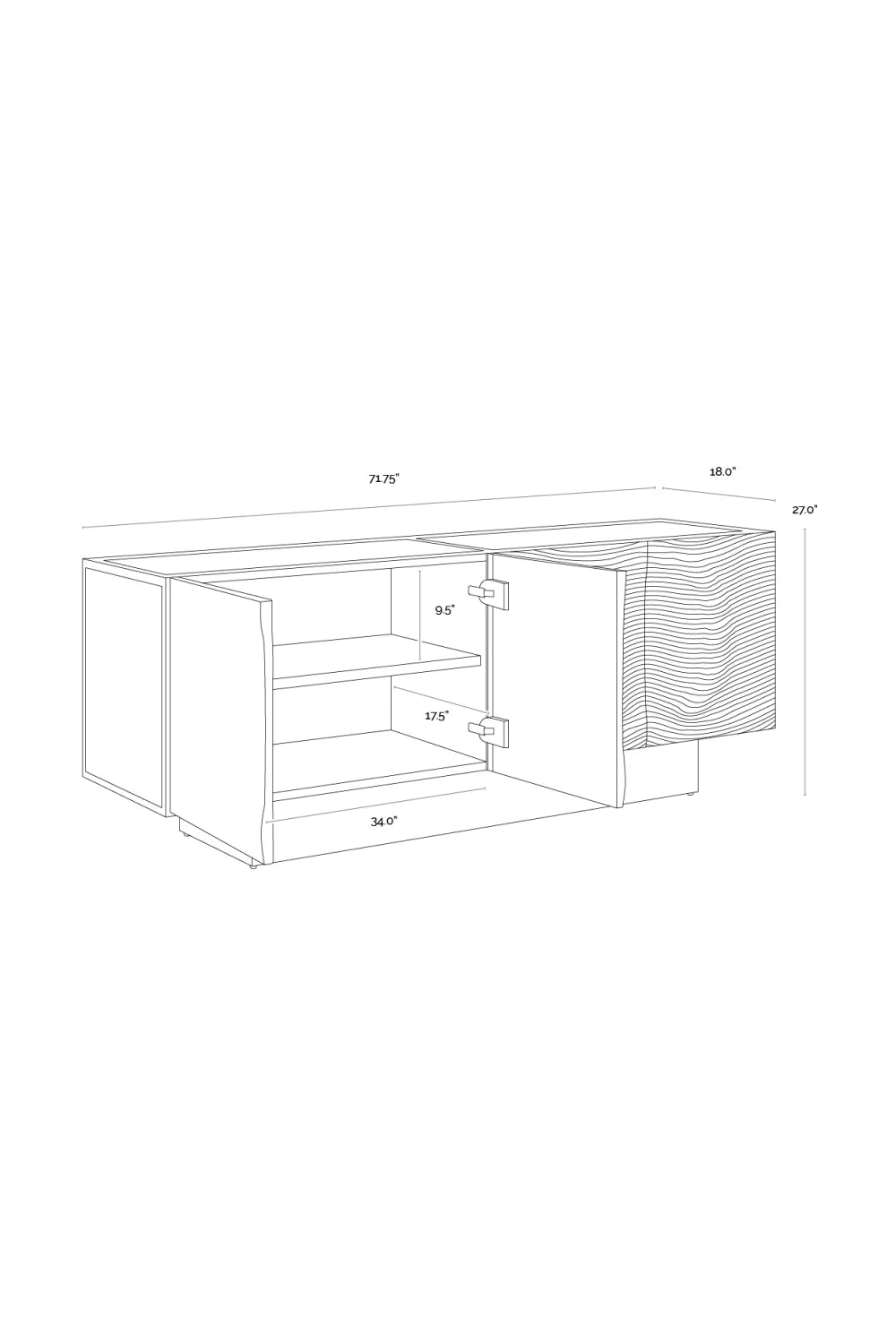Luxury Antique Brass 4-Door Sideboard European Style for Villa
