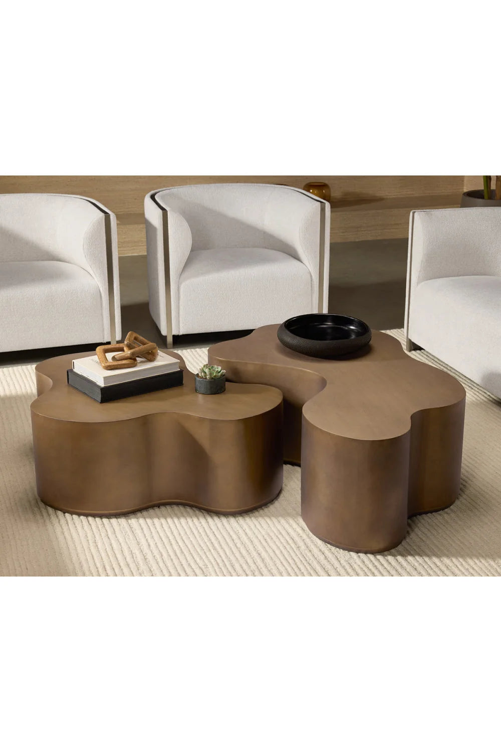 Luxury Antique Brass Nesting Coffee Table Modern Italian Style for Villa