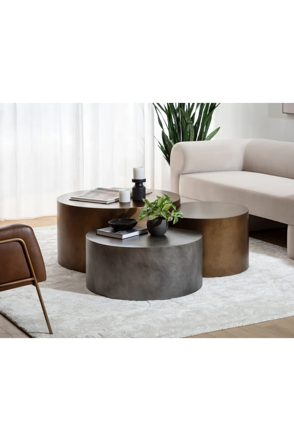 Luxury Antique Brass Nesting Coffee Tables Modern Italian Style for Villa