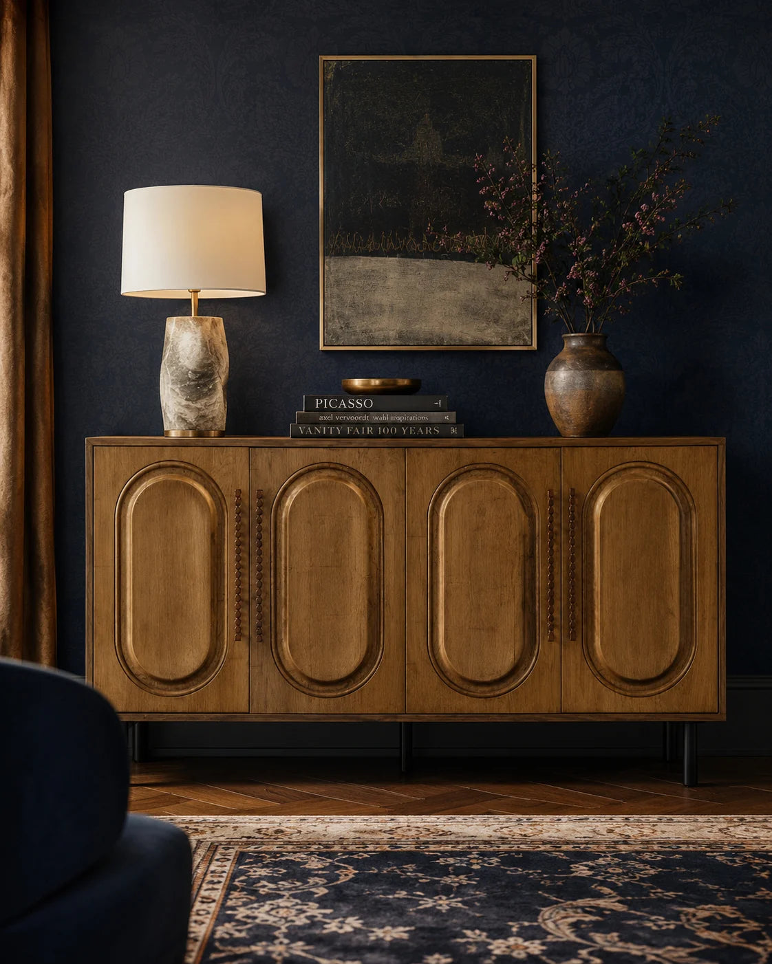 Luxury Antique Gold 4-Door Sideboard European Style for Villa