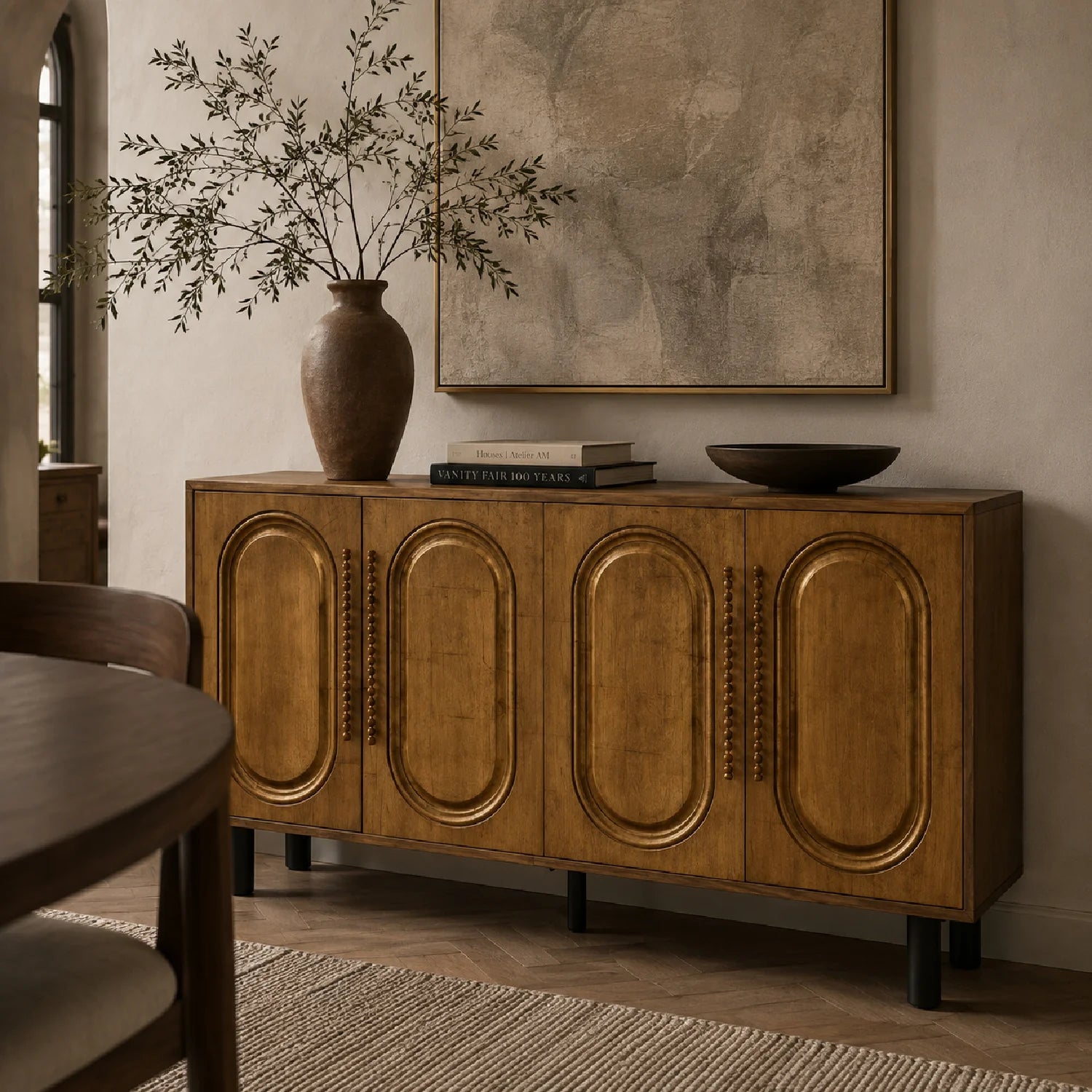 Luxury Antique Gold 4-Door Sideboard European Style for Villa