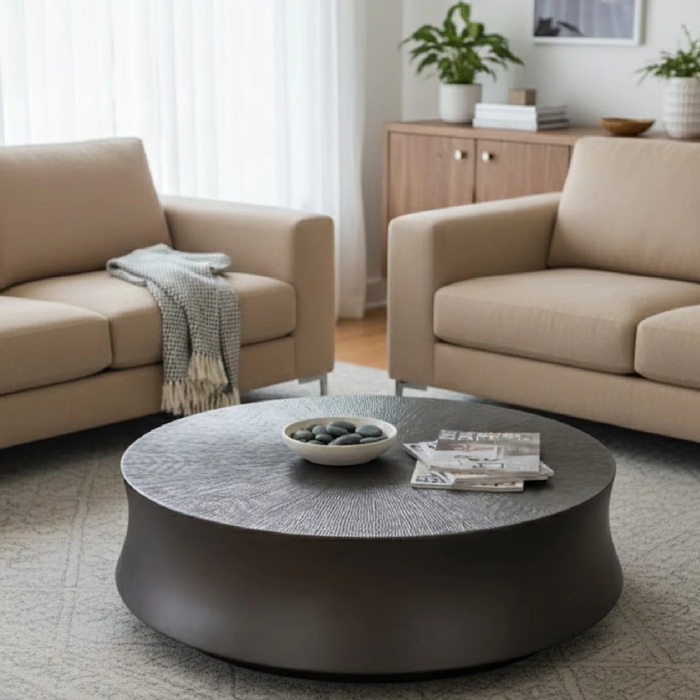 Luxury Antique Gray Round Coffee Table Modern Italian Style for Villa
