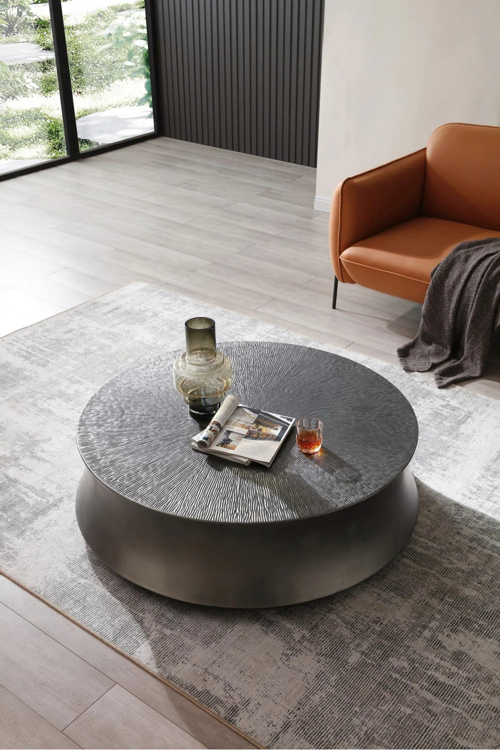 Luxury Antique Gray Round Coffee Table Modern Italian Style for Villa