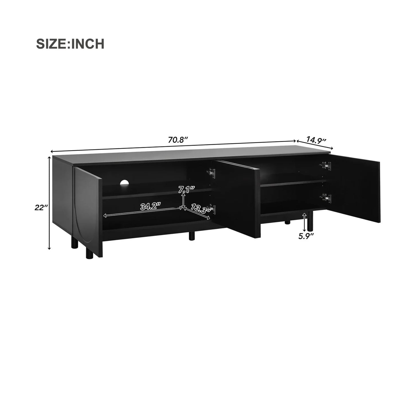 Luxury Arch Black Wood TV Stand Modern Italian Style for Villa