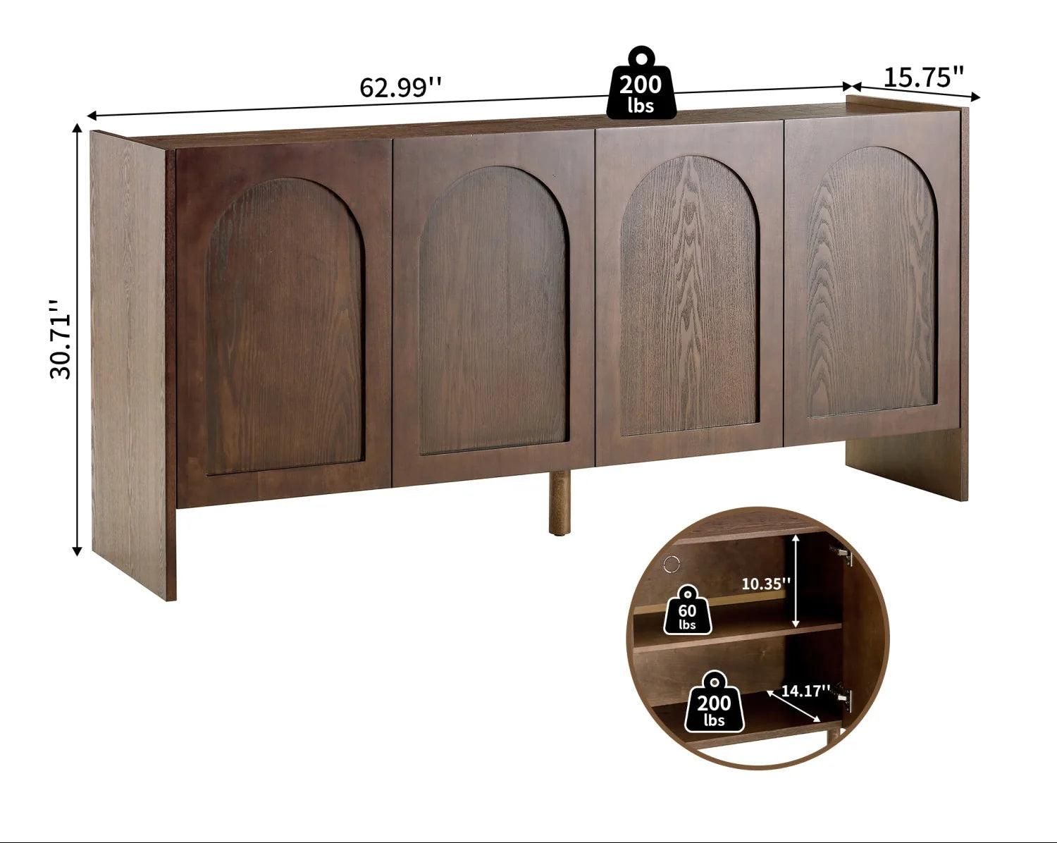 Luxury Arched Wood 4-Door Sideboard European Style for Villa