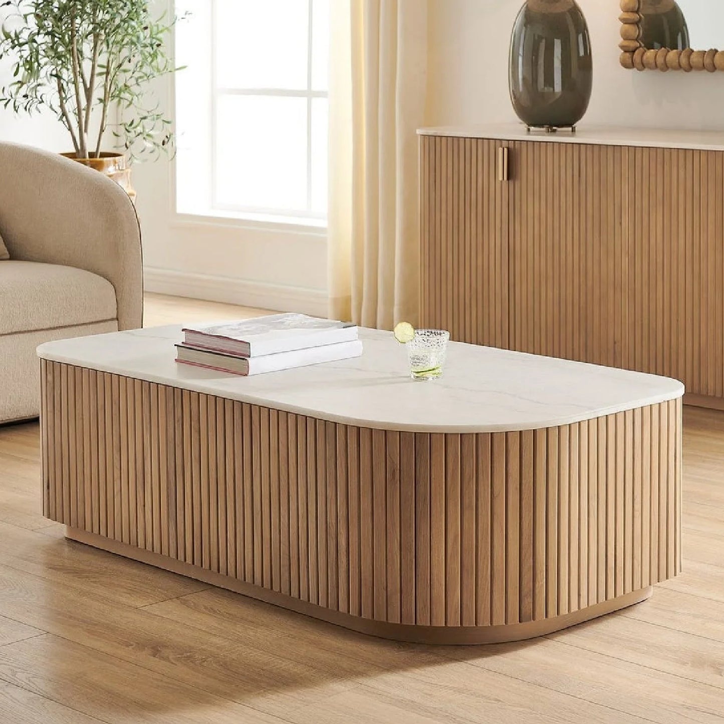 Luxury Arik Marble Reeded Base Coffee Table Modern Italian Style for Villa