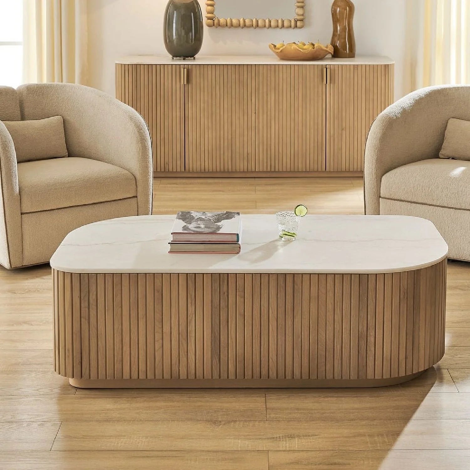 Luxury Arik Marble Reeded Base Coffee Table Modern Italian Style for Villa
