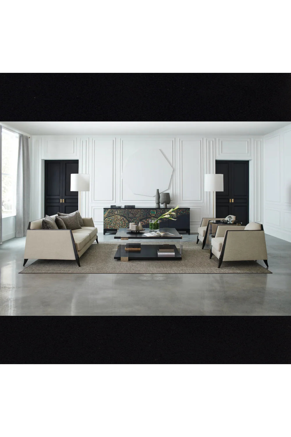 Luxury Art Printed 4-Door Sideboard European Style for Villa