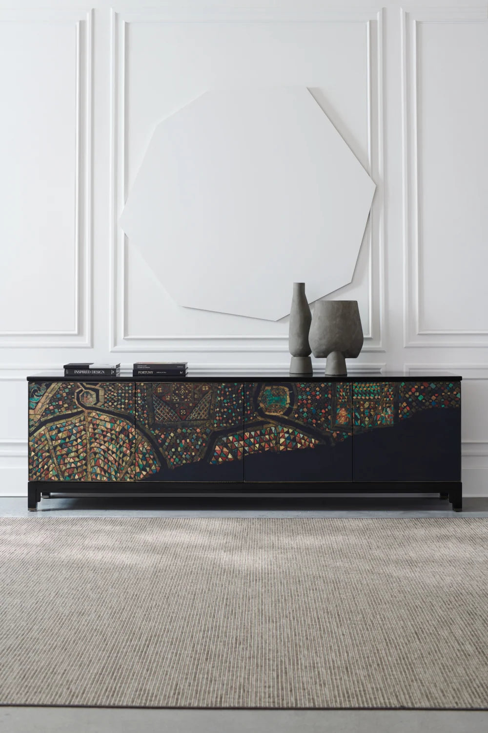 Luxury Art Printed 4-Door Sideboard European Style for Villa