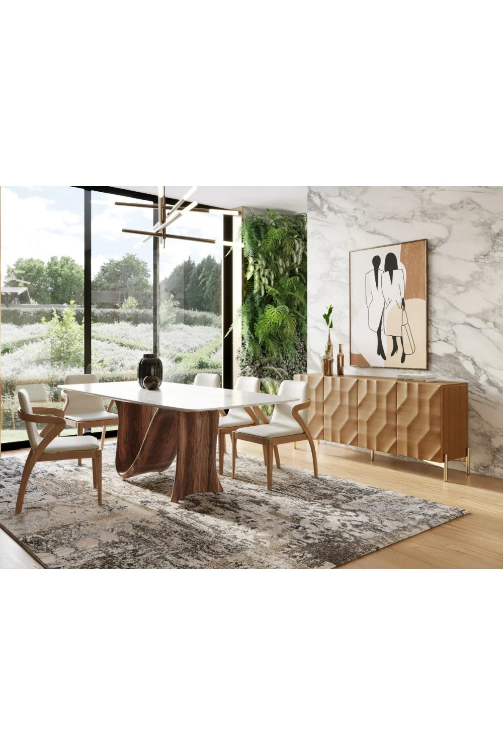 Luxury Ash Wood 4-Door Sideboard European Style for Villa