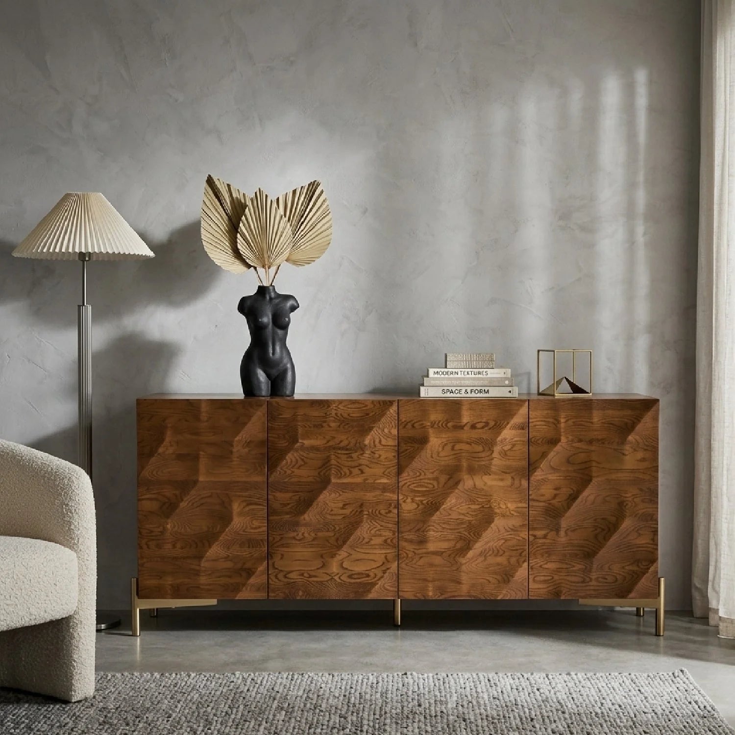 Luxury Ash Wood 4-Door Sideboard European Style for Villa