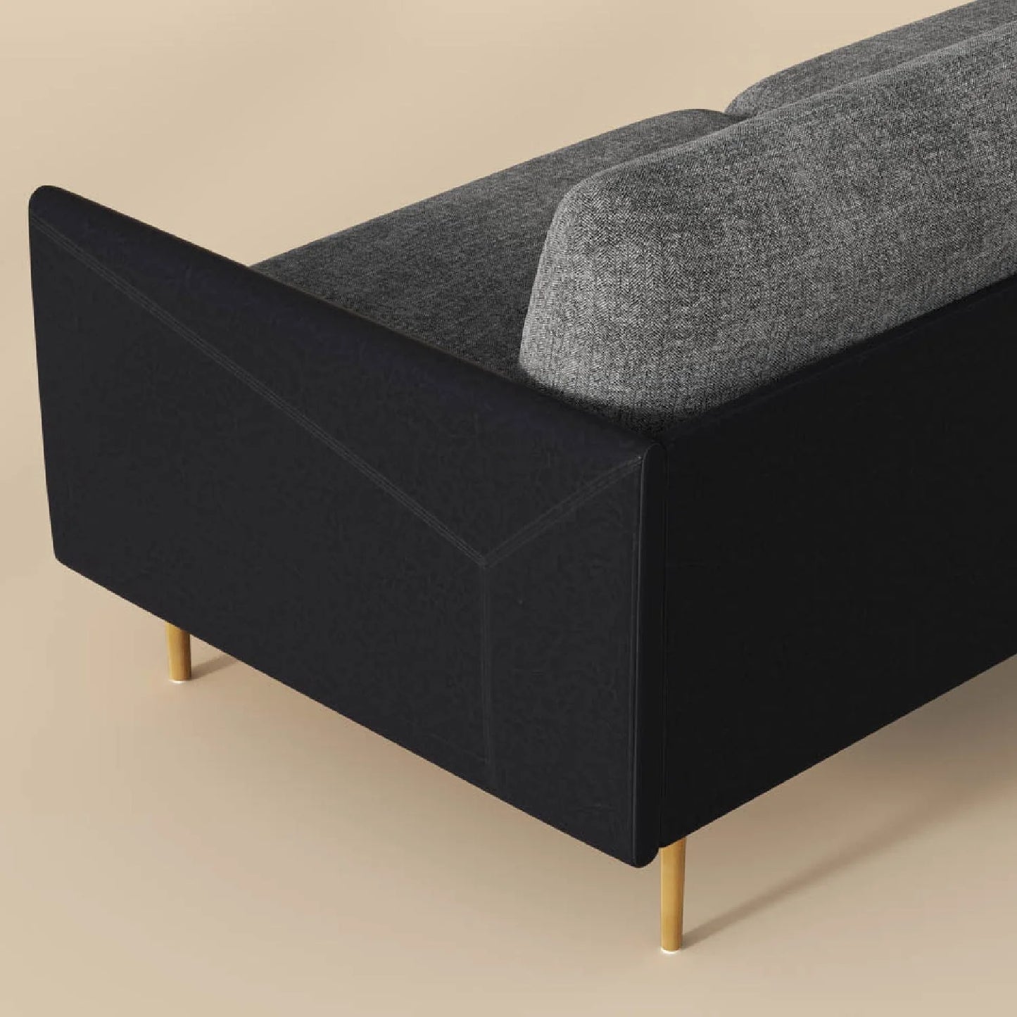 Luxury Ashi Black Leather Framed Sofa Modern Italian Style for Villa