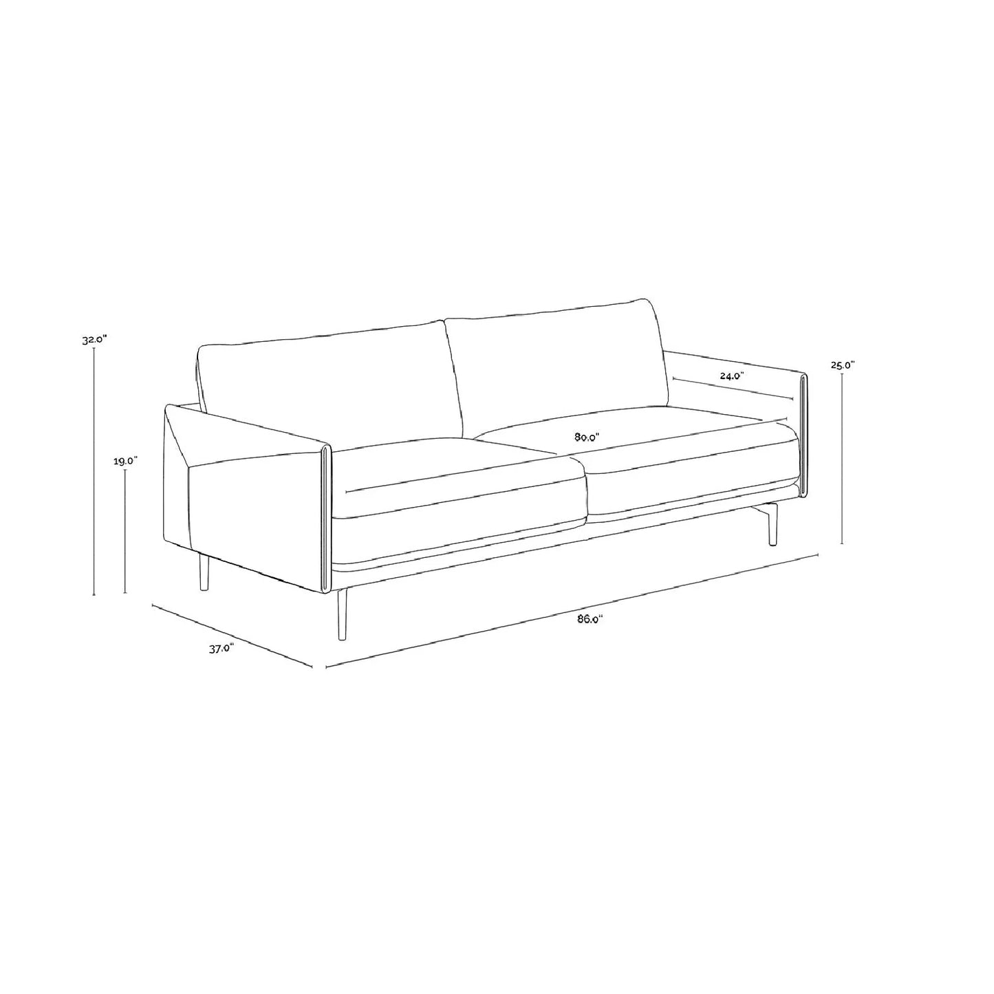 Luxury Ashi Black Leather Framed Sofa Modern Italian Style for Villa
