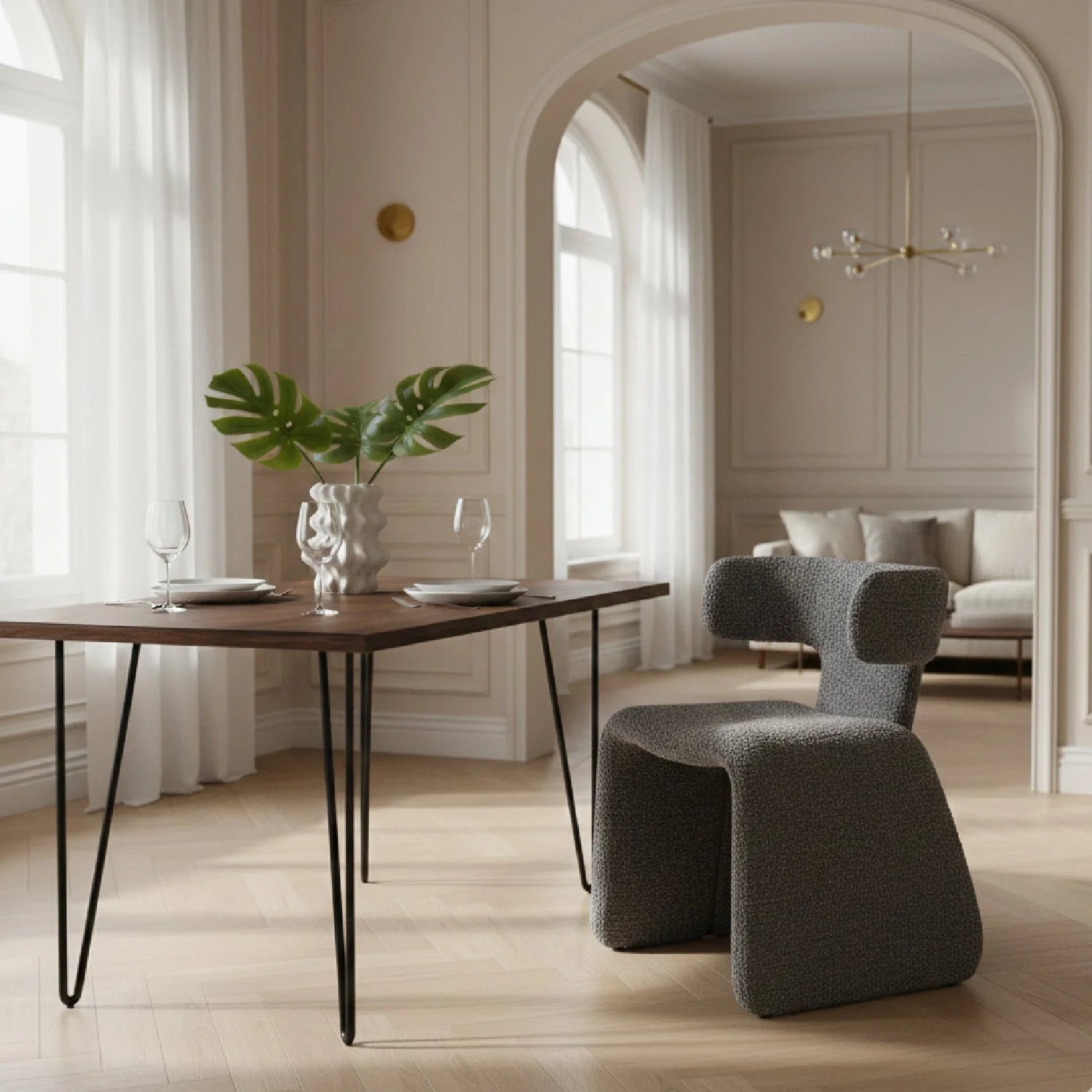 Luxury Asymmetrical Fabric Dining Chair European Style for Villa