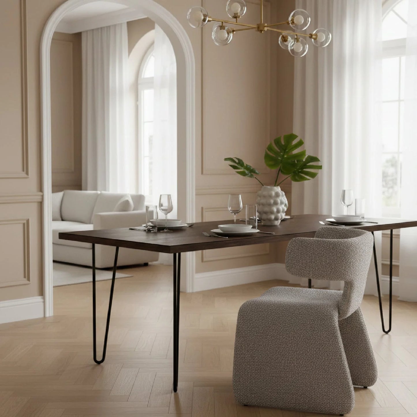 Luxury Asymmetrical Fabric Dining Chair European Style for Villa