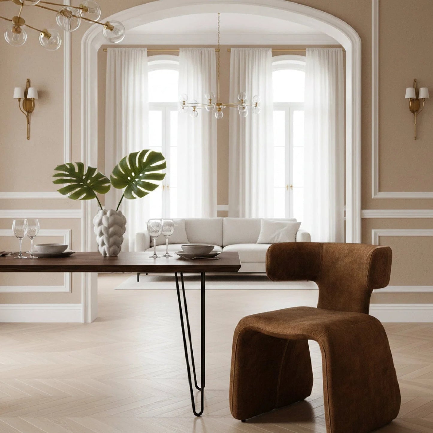 Luxury Asymmetrical Velvet Modern Dining Chair European Style for Villa