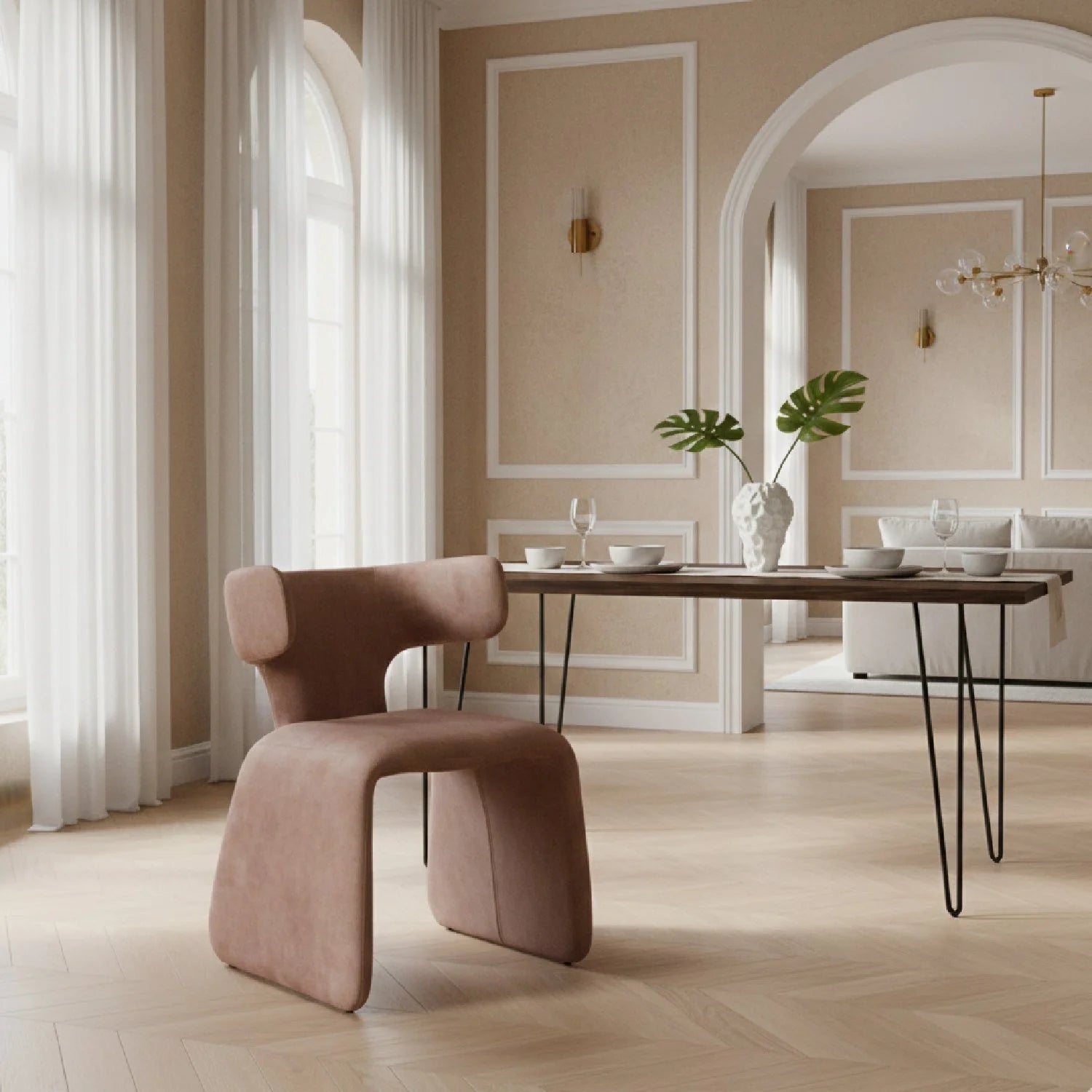 Luxury Asymmetrical Velvet Modern Dining Chair European Style for Villa