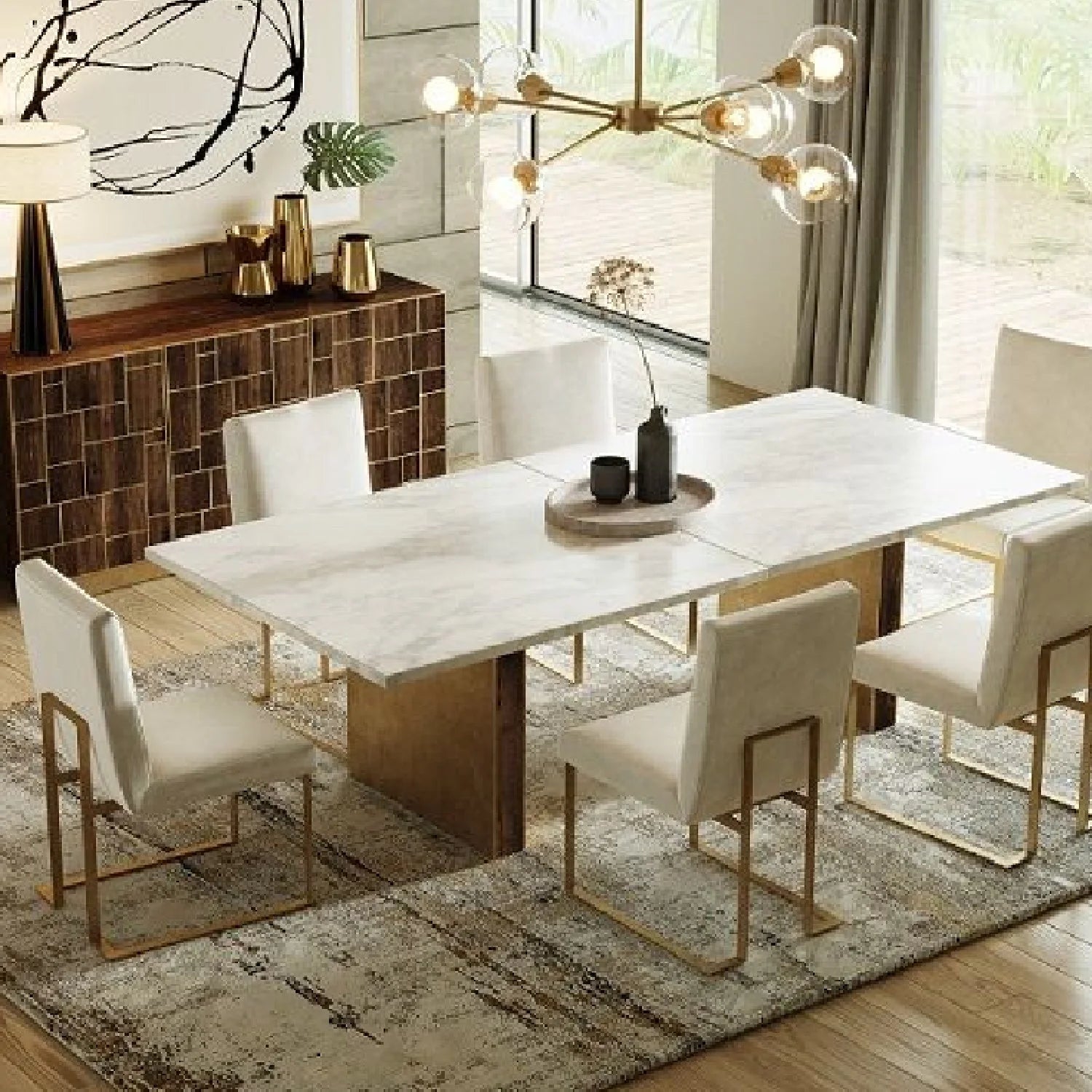Luxury Auer Marble Rectangular Dining Table Modern Italian Style for Villa