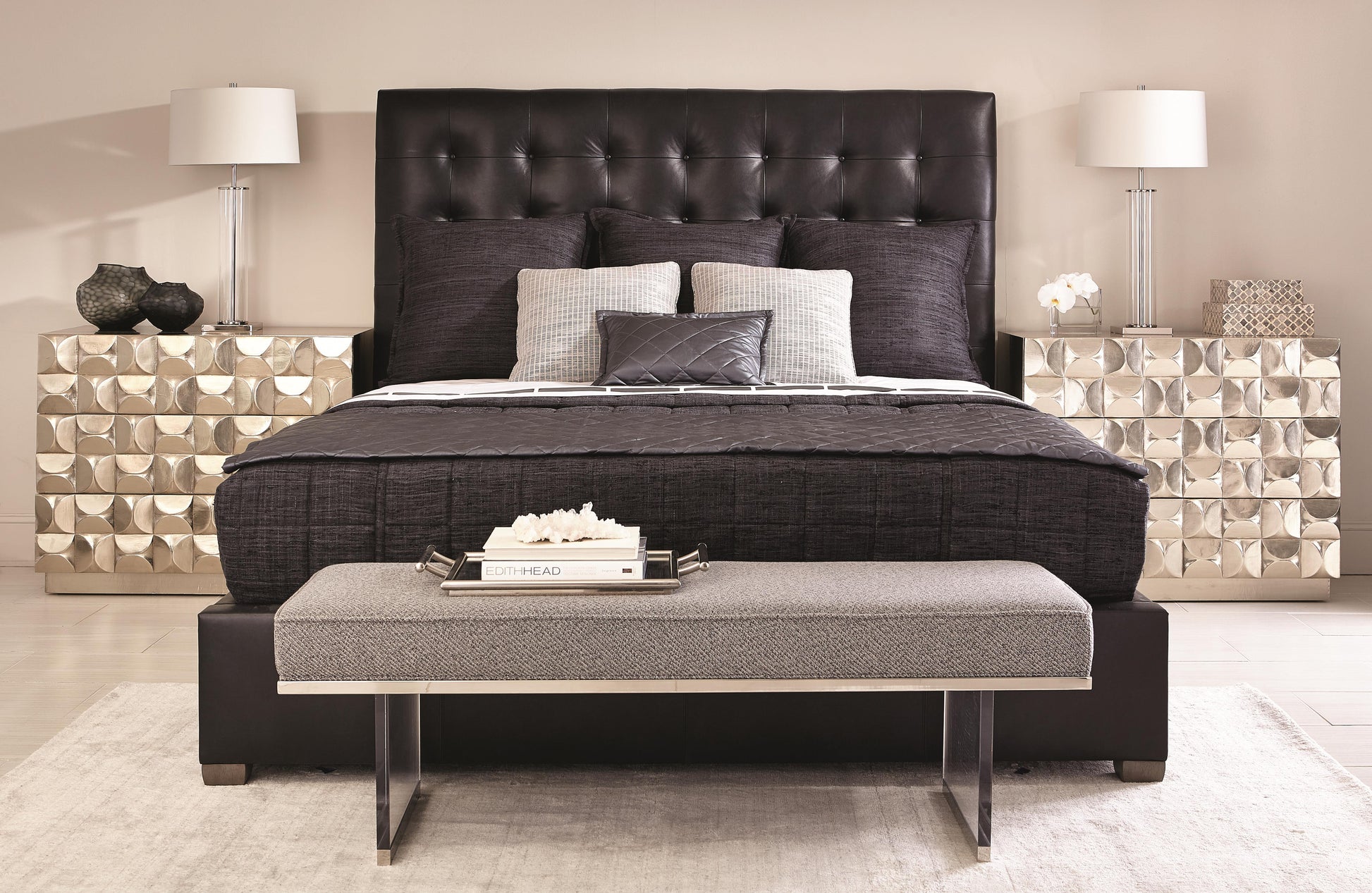 Luxury Avery Leather Panel Bed Modern Italian Style for Villa