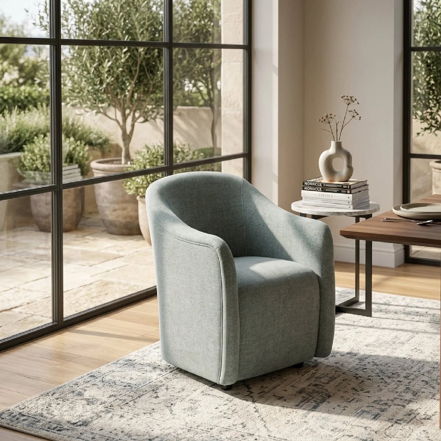 Luxury Barrel-Inspired Rolling Modern Dining Chair European Style for Villa