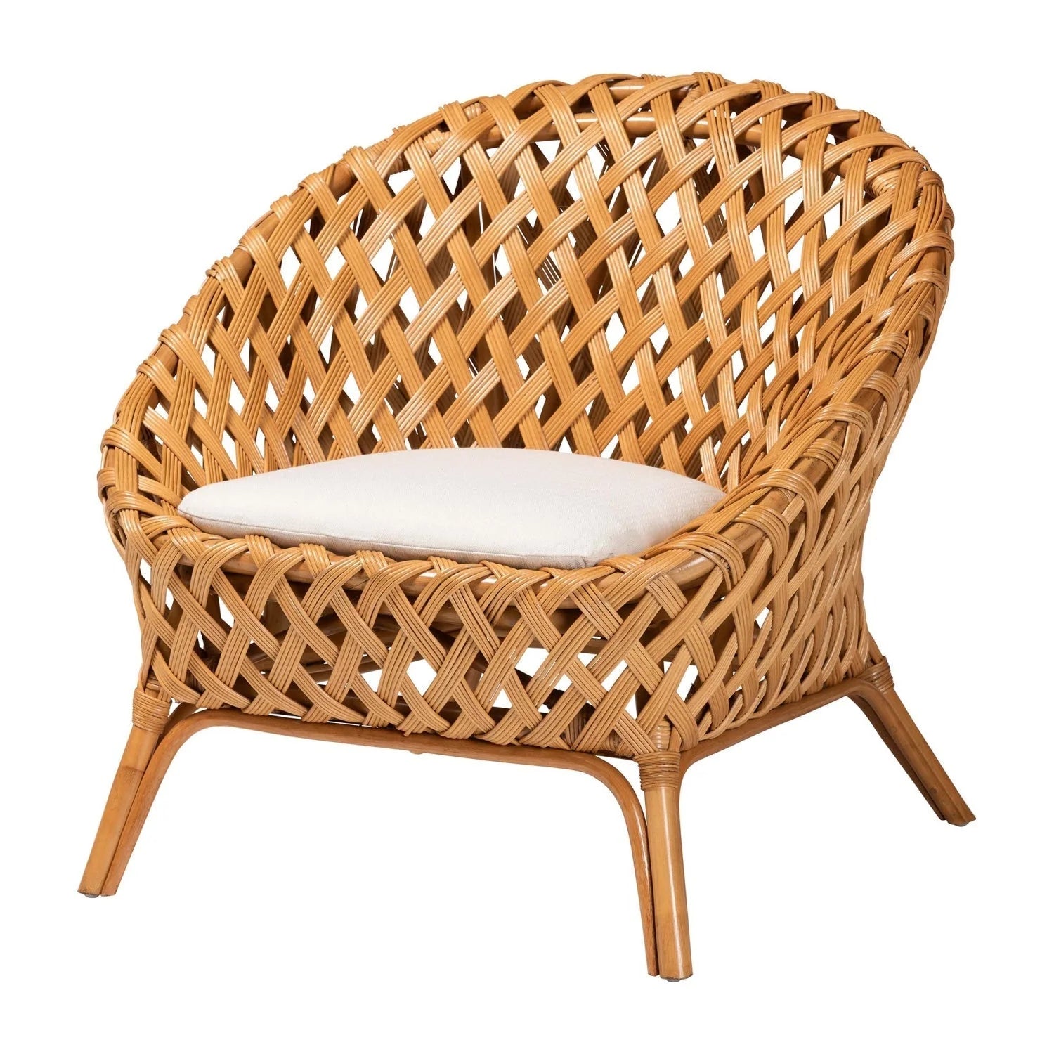 Luxury Basketweave Rattan Accent Chair Modern Italian Style for Villa