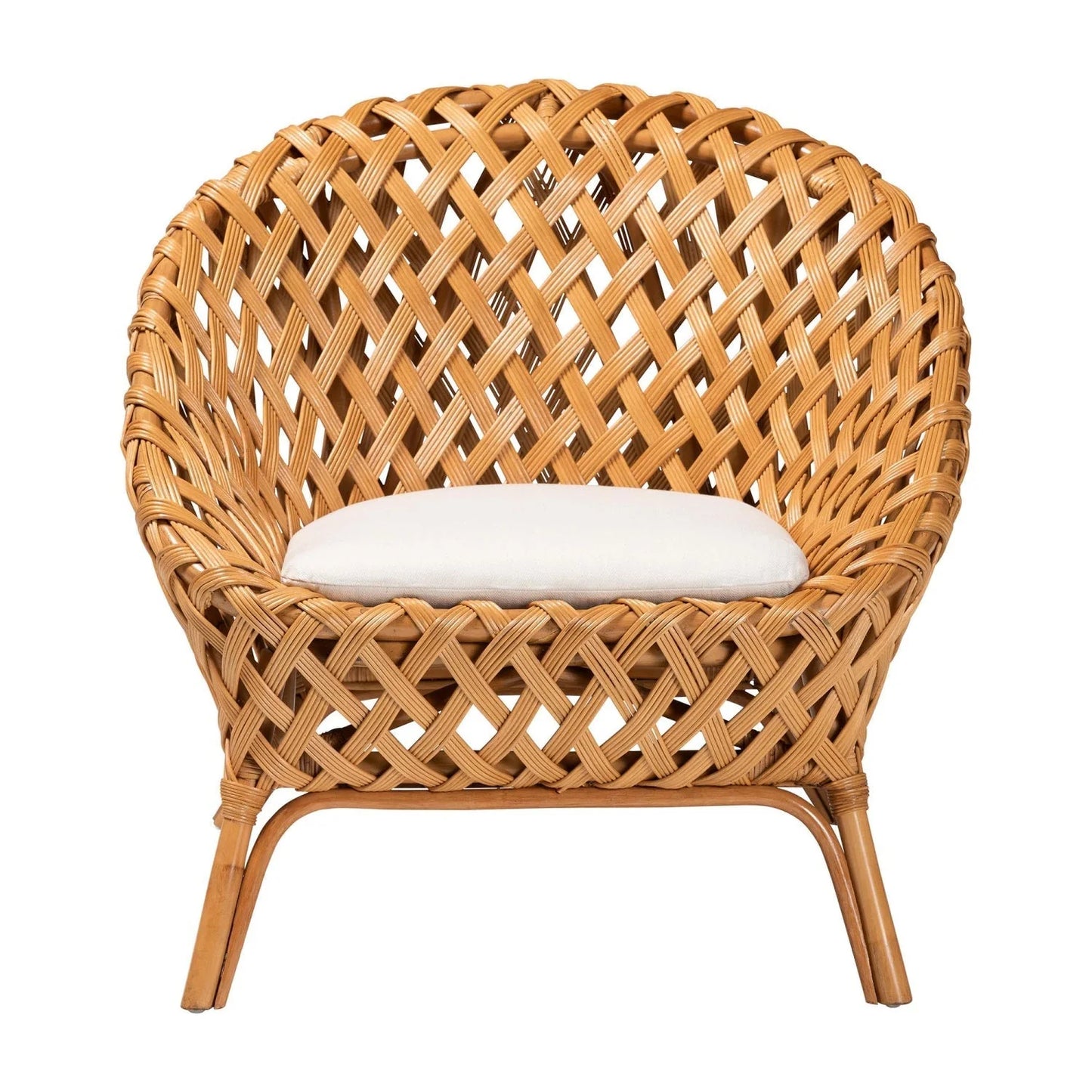 Luxury Basketweave Rattan Accent Chair Modern Italian Style for Villa