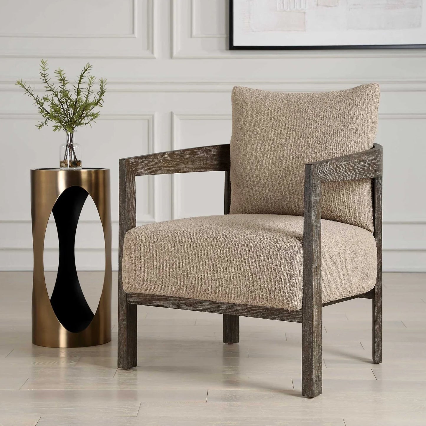 Luxury Beige Boucle Accent Chair European Style for Villa