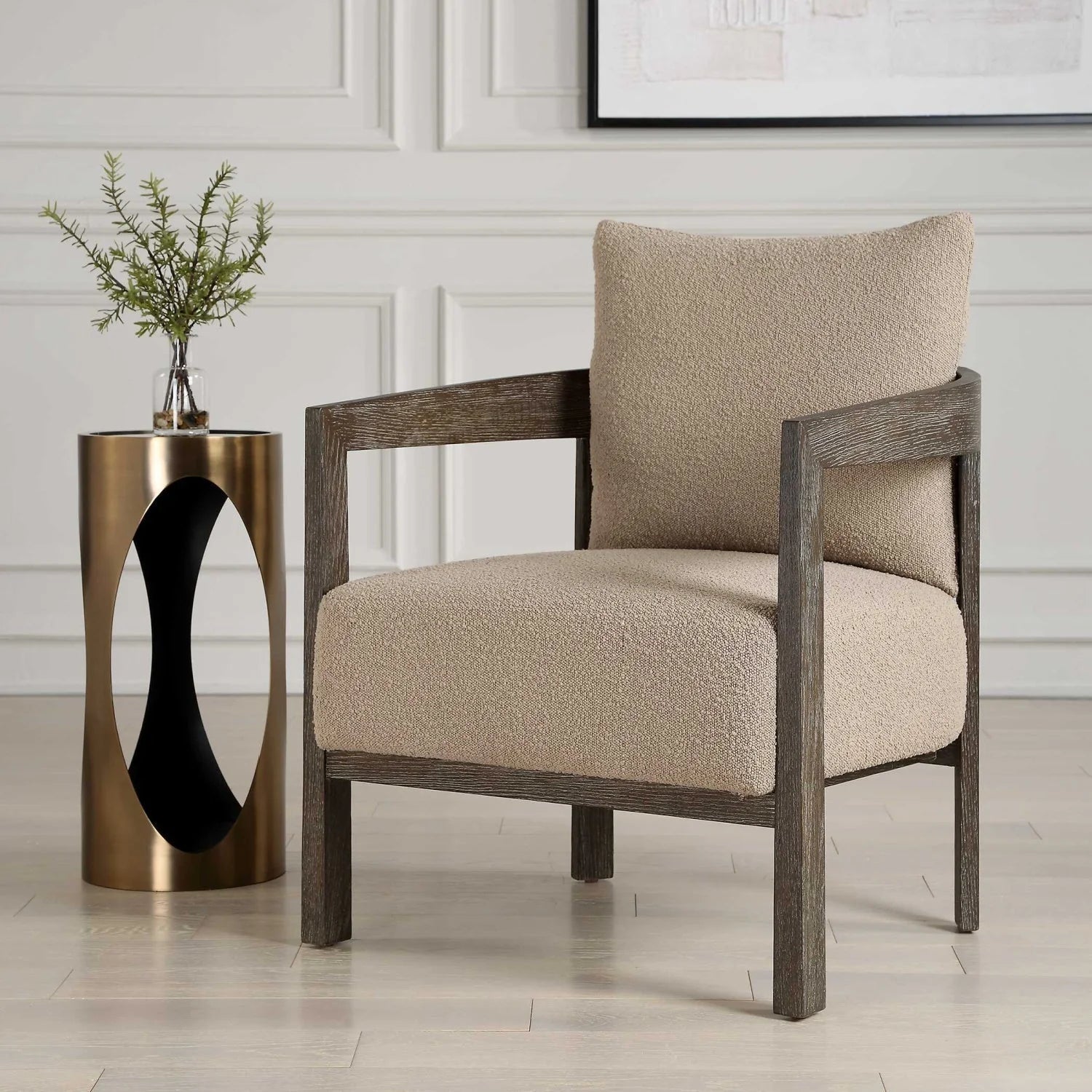 Luxury Beige Boucle Accent Chair European Style for Villa